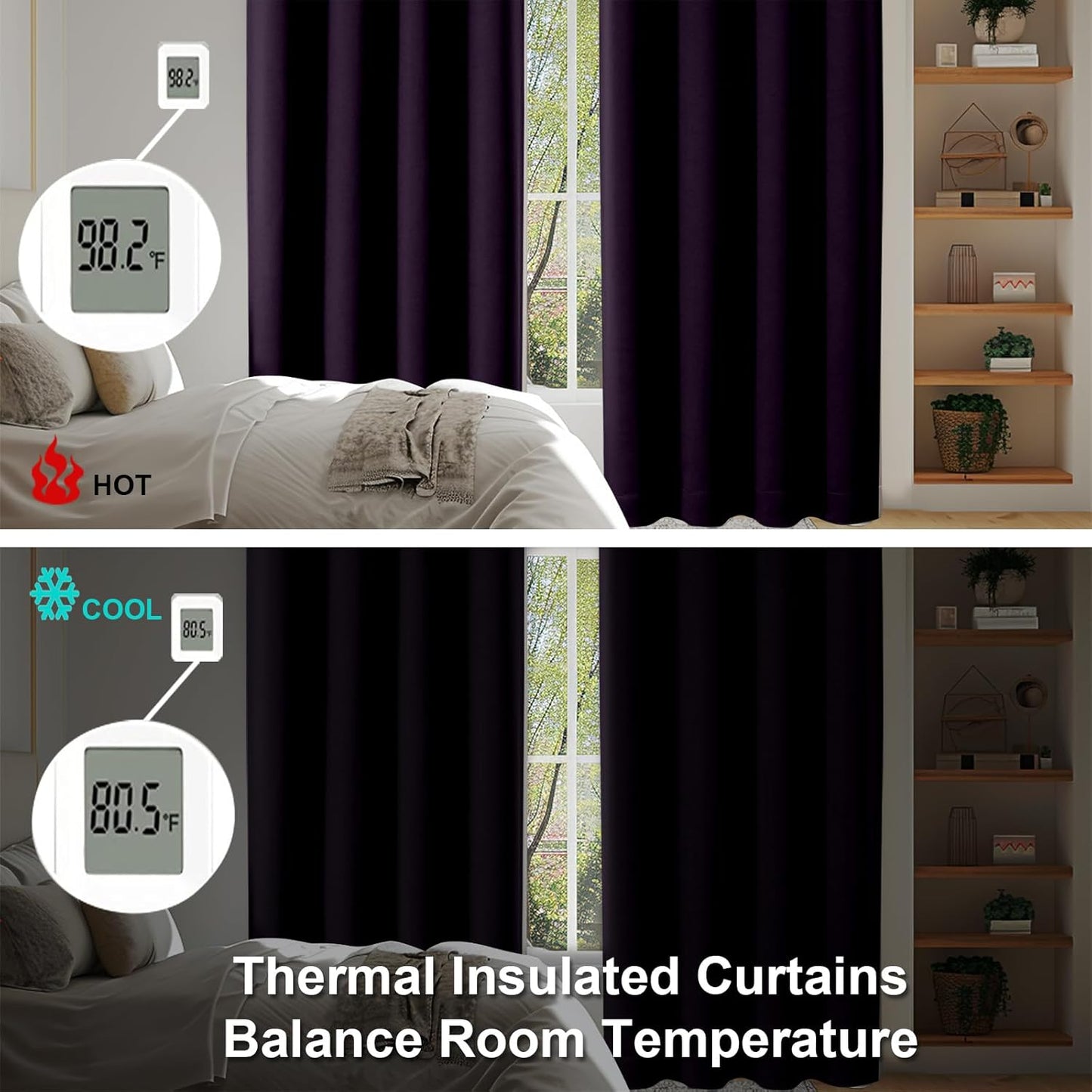 Simplebrand Ava Blackberry Short Blackout Curtains for Bedroom 45 Inches Long 2 Panels Set, Solid Thermal Insulated, Energy Saving Window Treatment Curtains Blackout Drapes, W40 x L45 Inch, Blackberry
