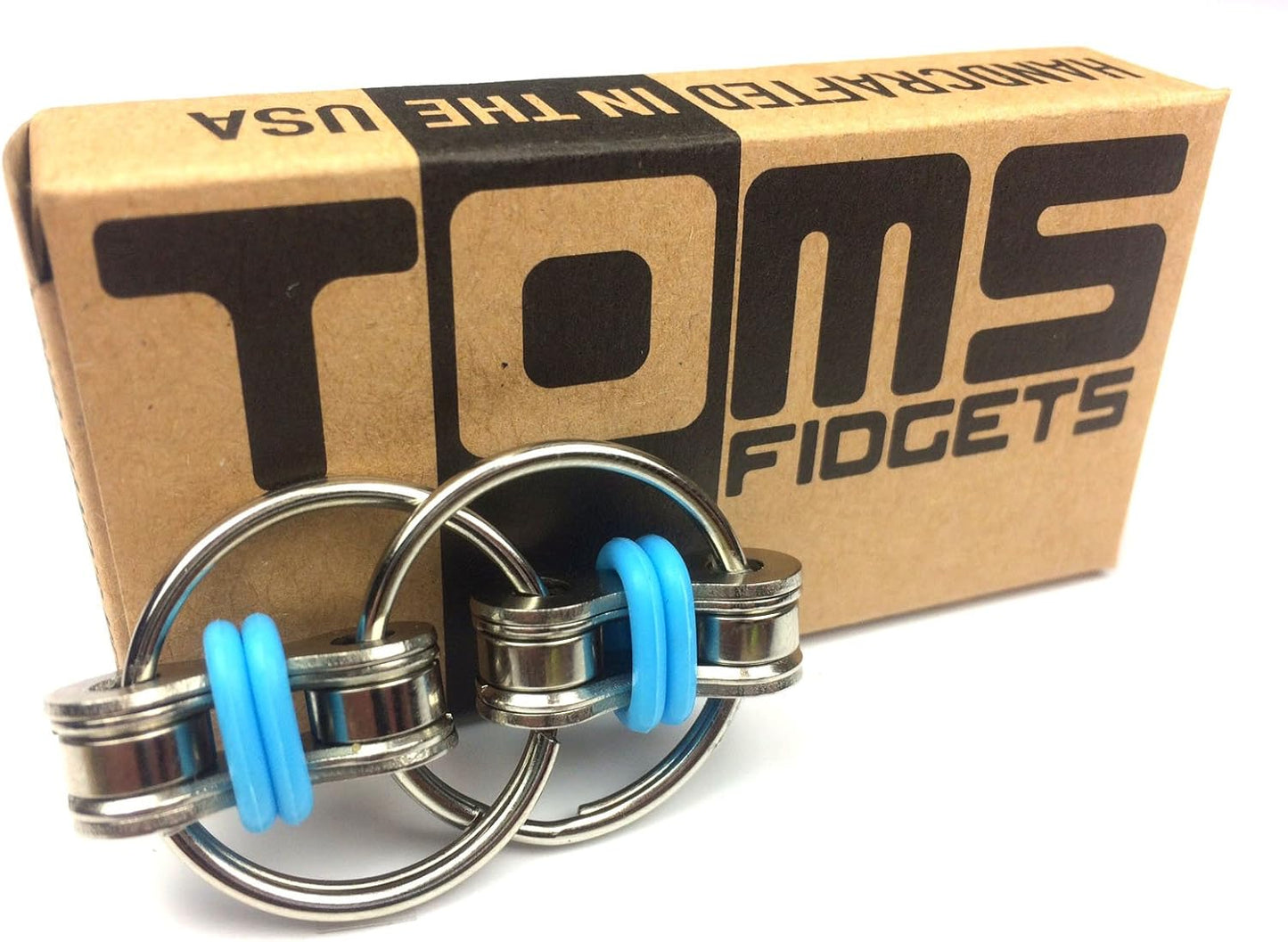 Tom's Fidgets Original Flippy Chain Fidget Toy - Perfect for ADHD, Anxiety, and Autism - Bike Chain Fidget Stress Reducer for Adults and Kids (2, Blue)