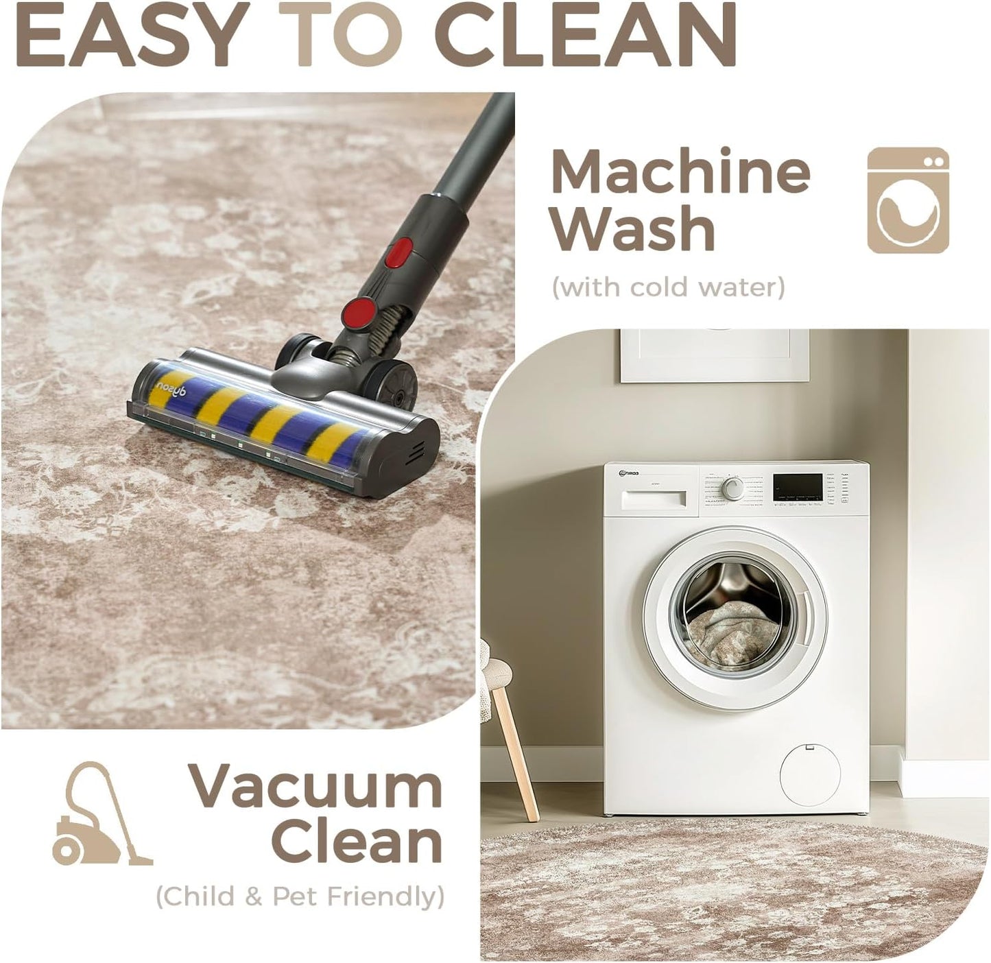 jinchan Round Rug 6ft Area Rug - Brown Vintage Floor Mat Kitchen Indoor - Washable Circle 6' Thin Floral Print Carpet Retro Farmhouse Non Slip Dining Room Living Room Bedroom Office