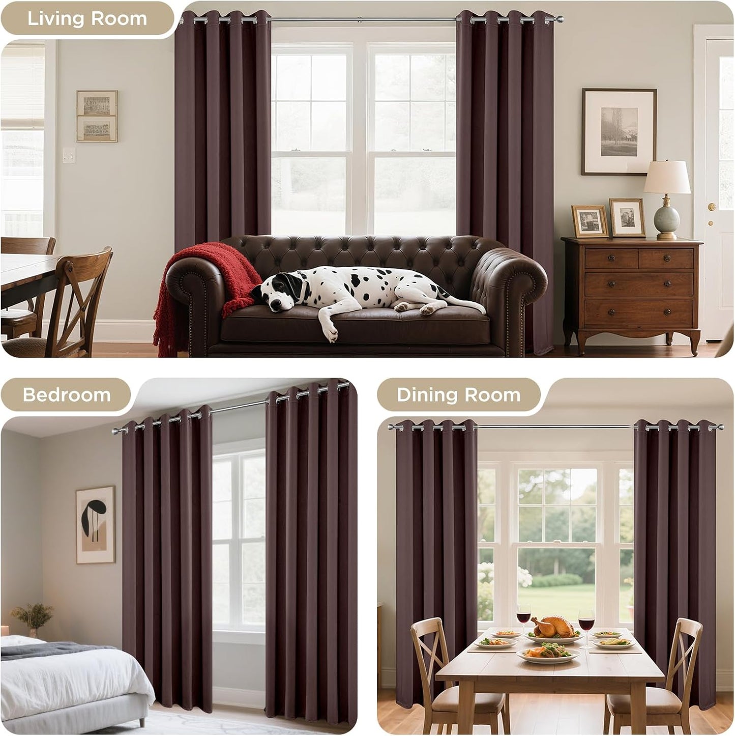 Joydeco Blackout Curtains 90 Inches Long 1 Panel, Thermal Insulated Long Curtains& Drapes 1 Piece, Room Darkening Grommet Drapes for Living Room Bedroom Window (W70 x L90 Inch, Chocolate)