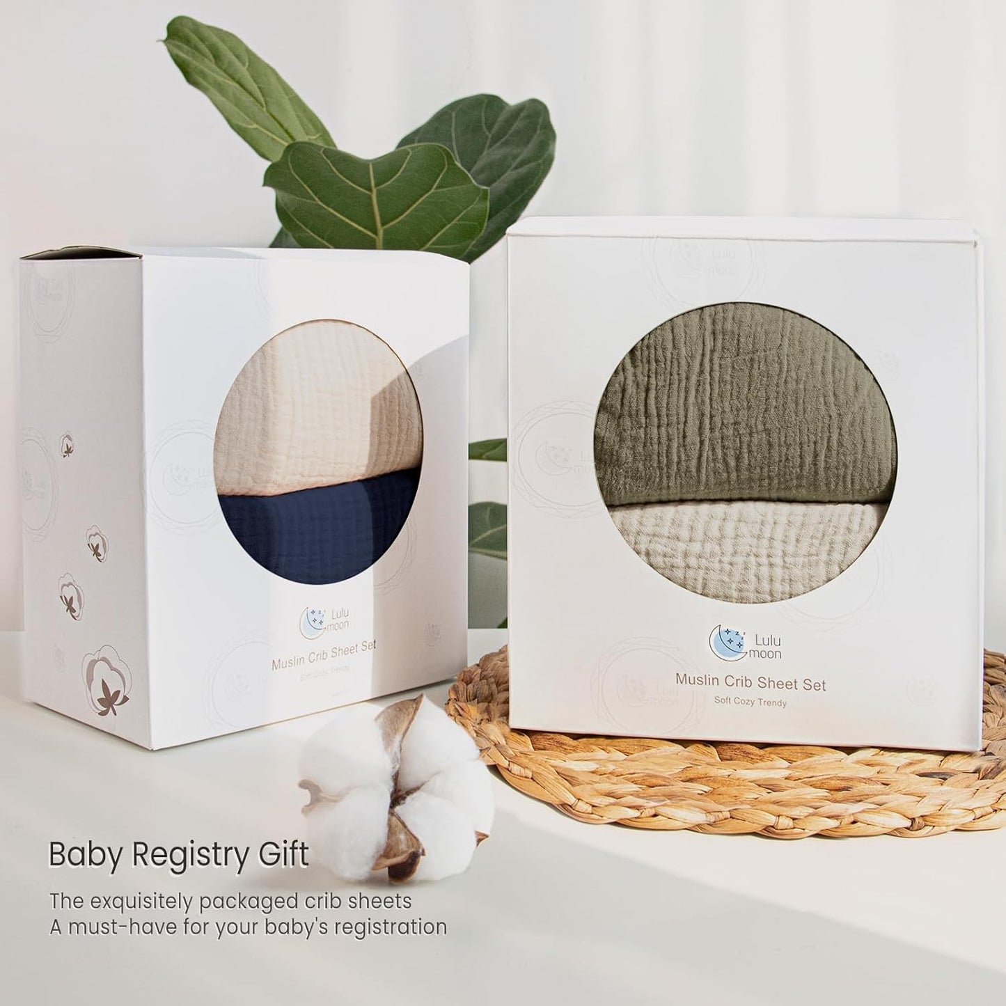 lulumoon Baby Muslin Crib Sheets - Toddler Cotton Fitted Crib Sheets Neutral for Boys and Girls 2Pack