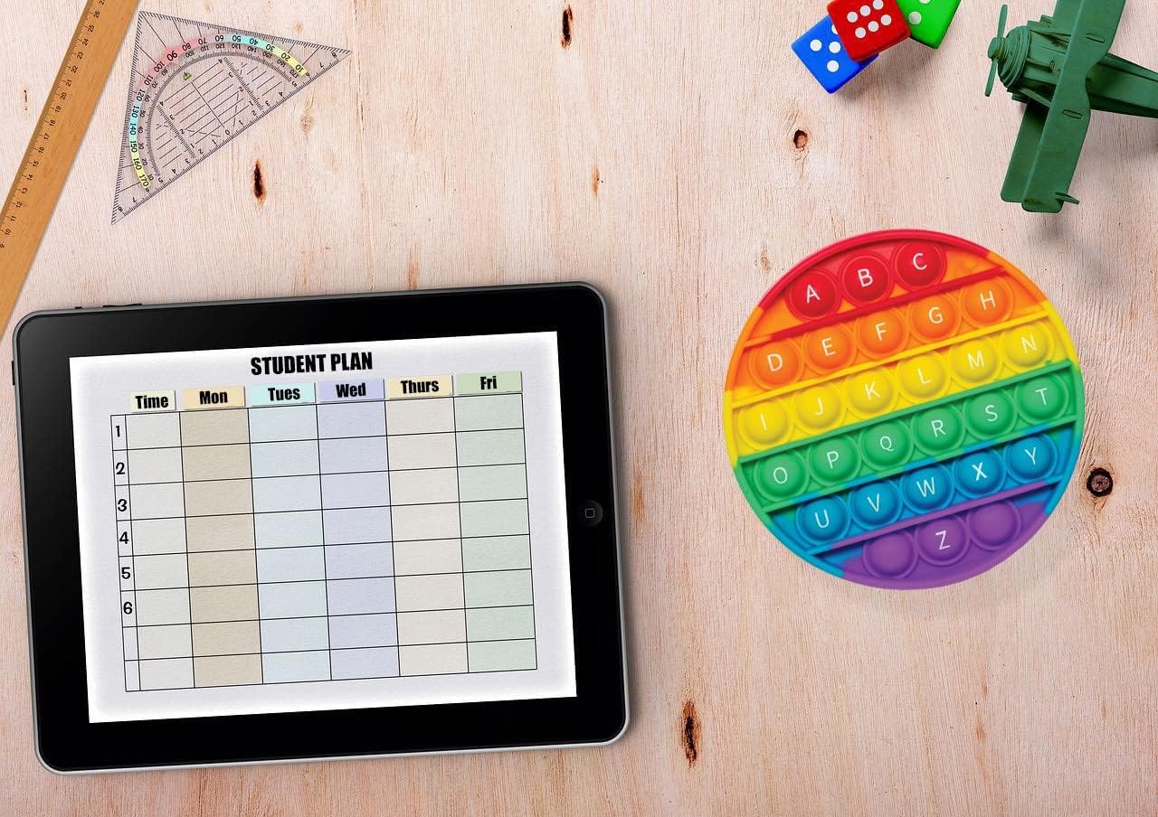 Alphabet Pop It Rainbow Fidget Toy with Letters - 1st Grade Classroom Must Haves- Round Bubble ABC Pop Its - Popits for Kids - Toddlers Poppers Sensory Learning Toy