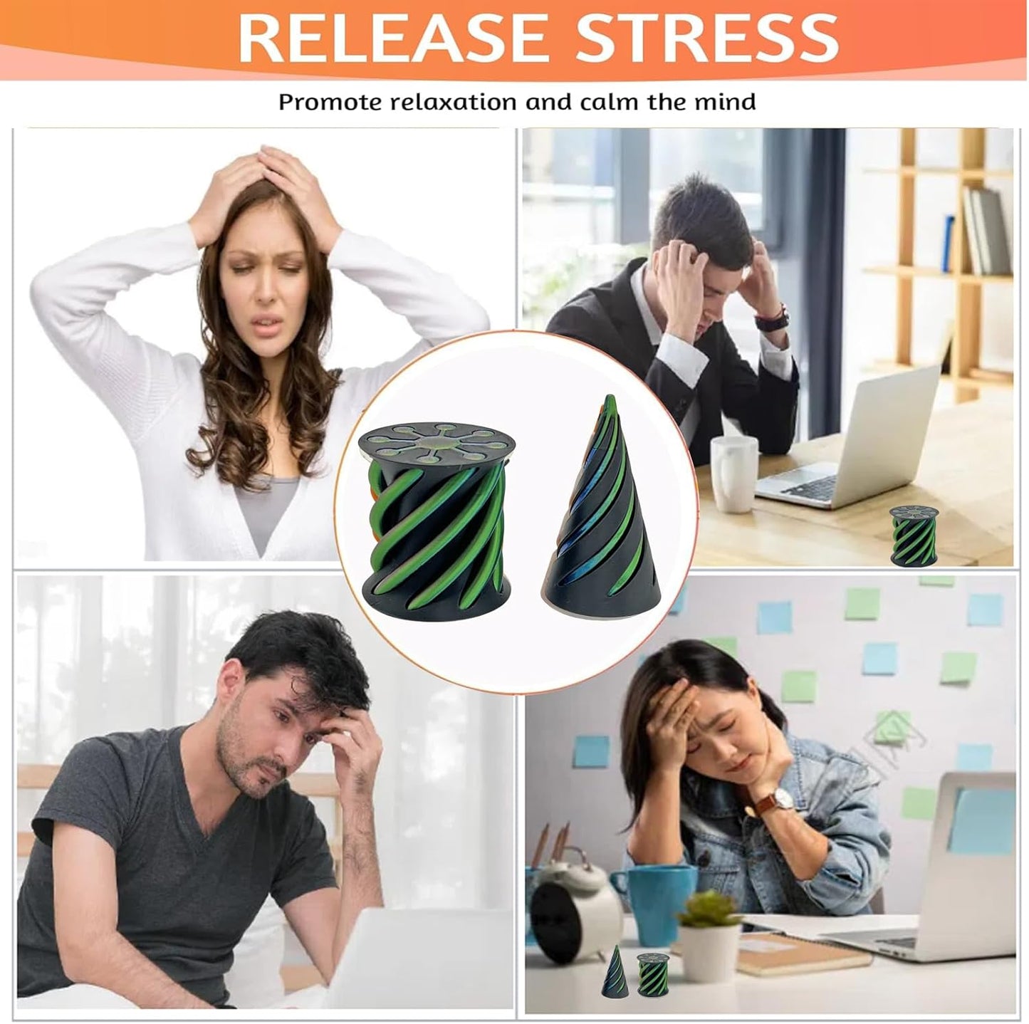 Impossible Pyramid Passthrough Sculpture - 2Pcs 3D Printed Spiral Cone Fidget Toy, Stress and Anxiety Relief Toy, Pass Through Pyramid Fidget Toy for Adult Children (Colorful-Green)