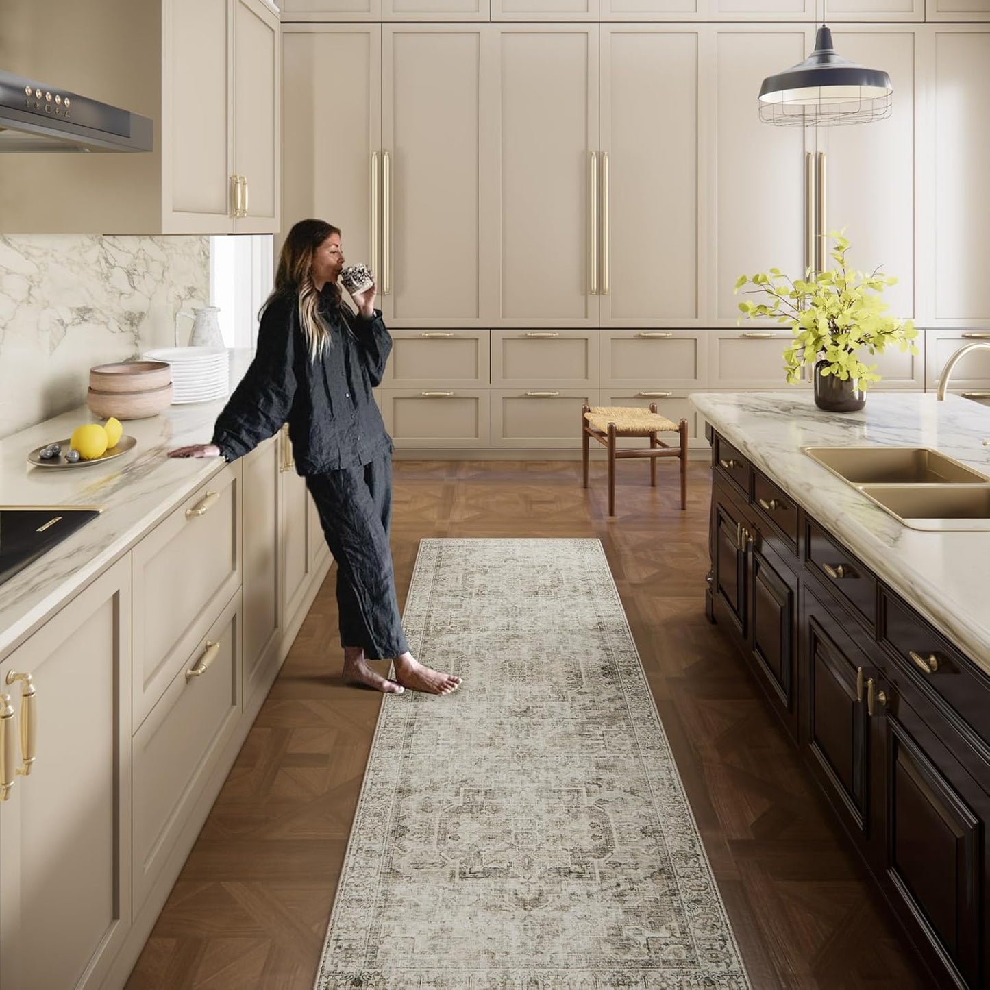 Machine Washable Kitchen Runner Rugs: 2'6"x8' Hallway Rug Non Slip Low Pile Stain Resistant Soft Carpet Runners for Hallways Indoor Entryway Kitchen Laundry Room Bedroom Farmhouse