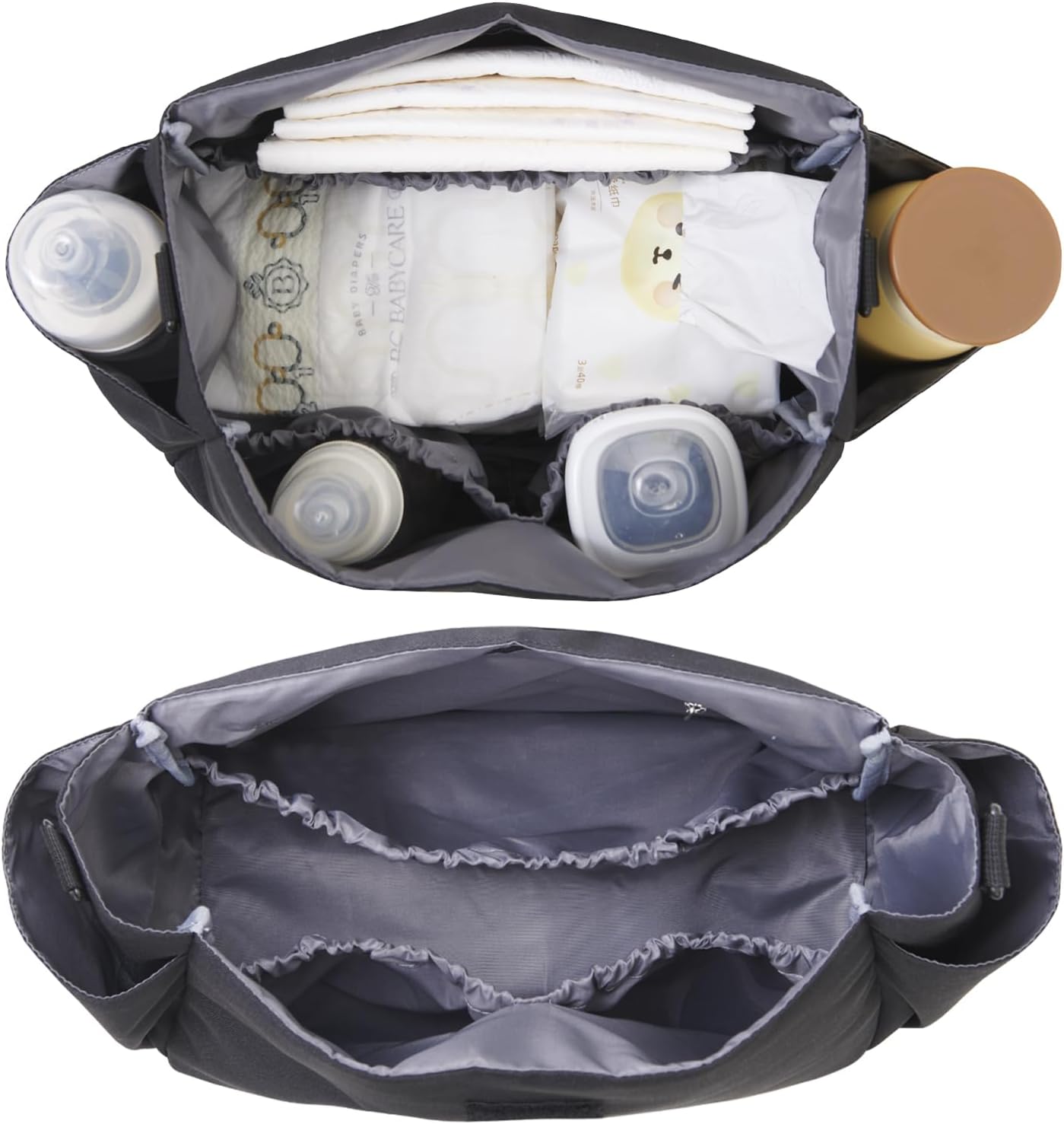 SUNVENO Universal Stroller Organizer with Cup Holder and Shoulder Strap, Cute Cartoon Cat Design, Diaper Bag with Multiple Inner Pockets, Fits Uppababy, Baby Jogger, Britax & Pet Strollers,Black