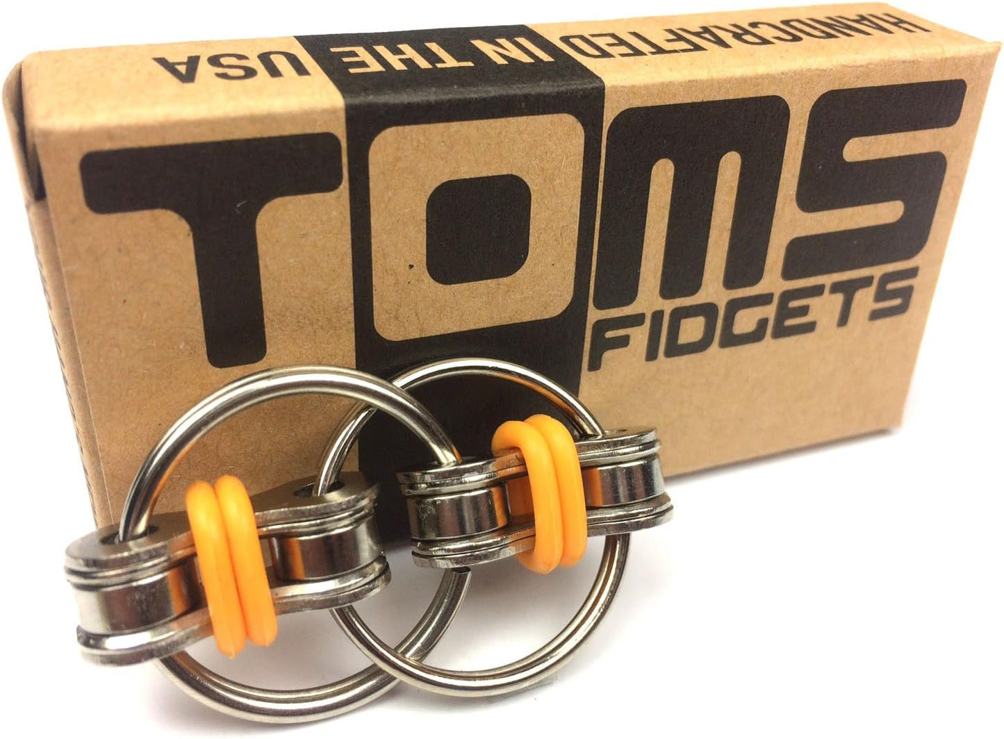 Tom's Fidgets Original Flippy Chain Fidget Toy - Perfect for ADHD, Anxiety, and Autism - Bike Chain Fidget Stress Reducer for Adults and Kids (2, Orange)
