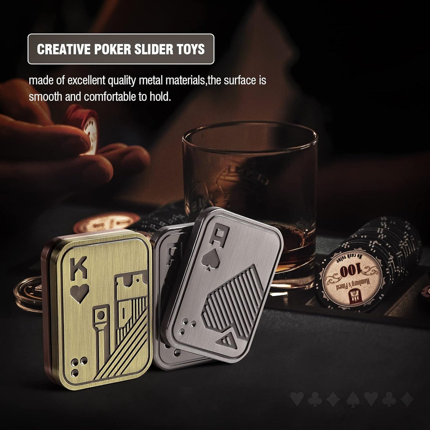 Fidget Toys Adults, EDC Metal Fidget Slider, Magnetic Poker Push Card, Adult Fidget Toy for Anxiety ADHD, Cool Office Gadgets Gift for Dad Teens, Fidgets Toy for Men