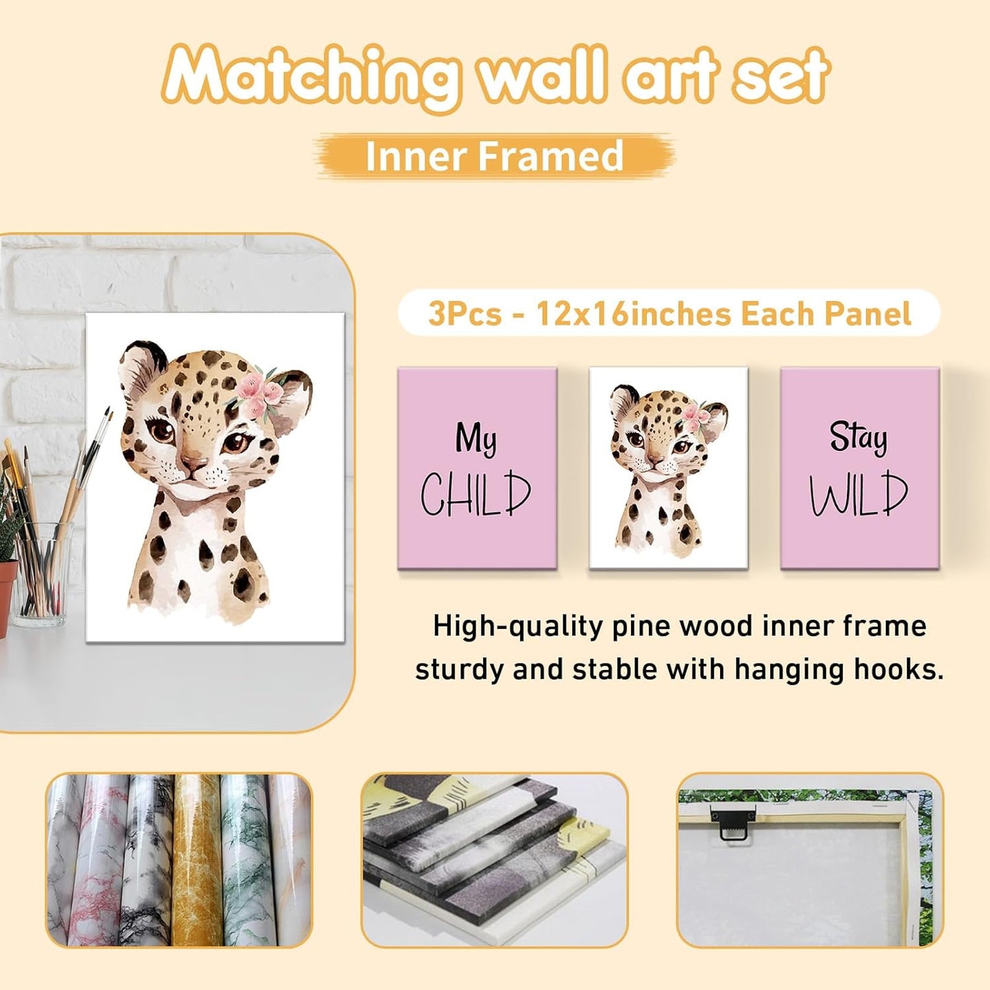 Personalized Baby Bedding Set, 5 Pcs Custom Baby Crib Sets with Name, Toddler Bedding Set for Baby Girls, Pink Leopard Double Layer Nursery Bedding Set, Customized Gifts for Infants Kids