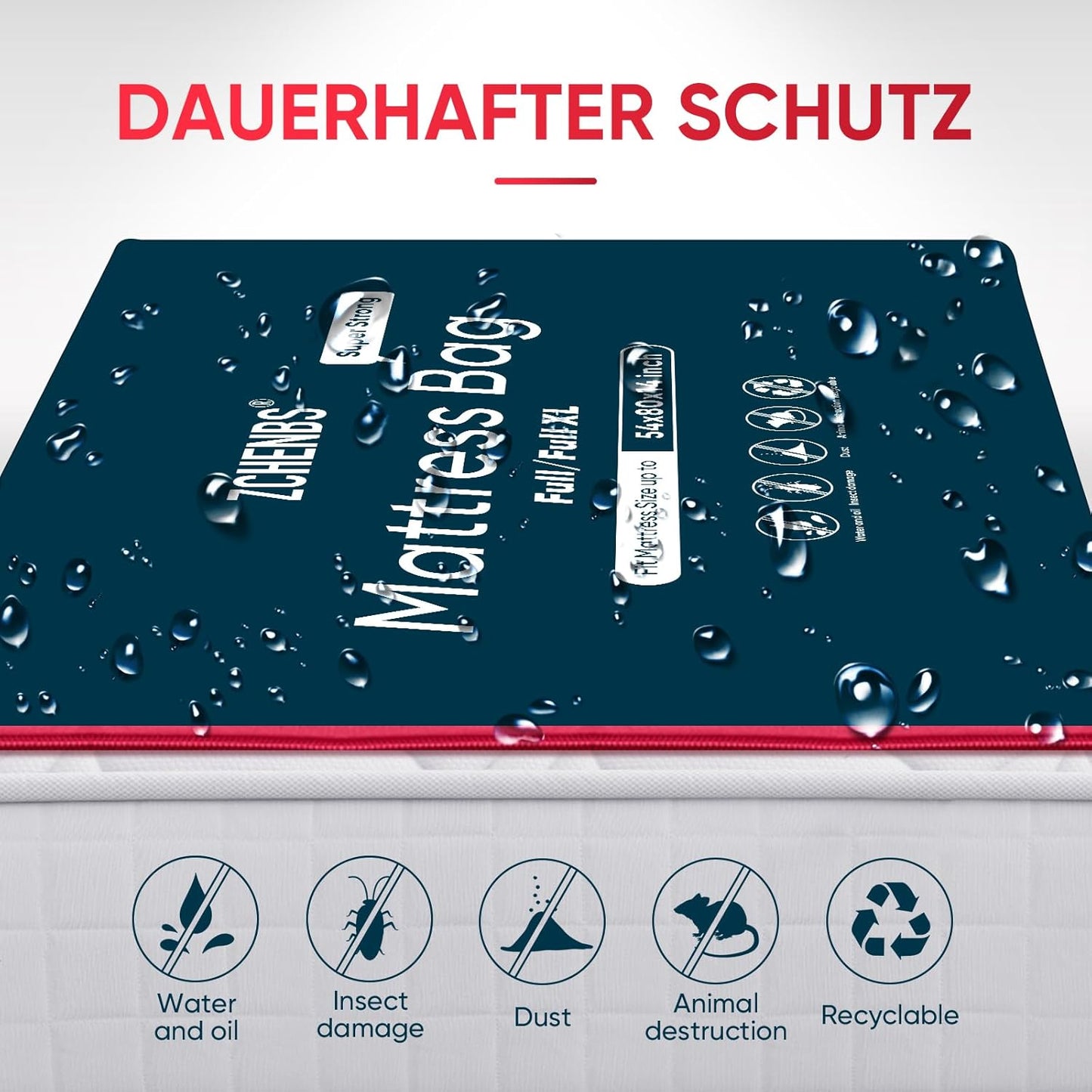 ZCHENBS® – Mattress Bags for Moving and Storage,Mattress Bag with Zippers,5 Mil Ultra-Thick Bed Bag,Waterproof,Anti-Tear,Heavy-Duty Mattress bag (Black, Full/Full XL-(2 Pack))