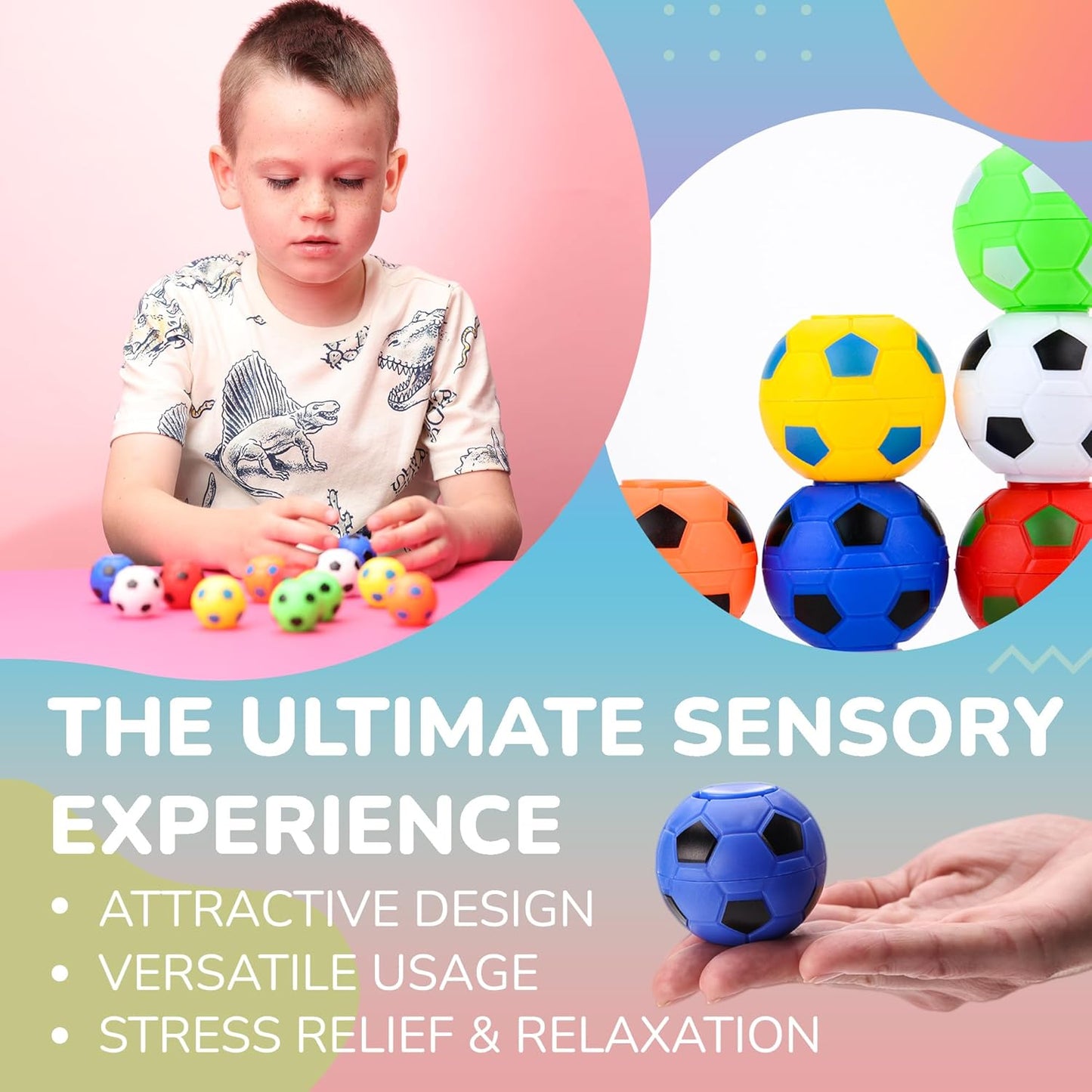 Entervending Spinner Balls 1.4''- Mini Fidget Spinner Soccer Balls - Soccer Party Favors Classroom Prizes - Sensory Toys for Kids 4-12 - Fidget Toy Gifts for Kids - Spinner Balls Bulk - 50pcs