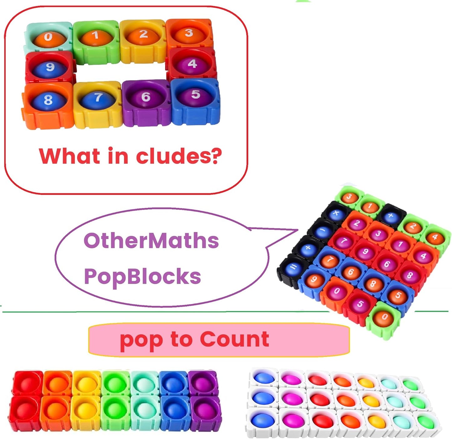 JeewLet-POP MultiSensory Pop-Number-Fidget-Classroom-Toys。Giant Rainbow Silicone Bubble&Loud Crisp Sound&DIY-Pops-Its-Fidget-Toys-Building-Block-Game.Funny Rainbow Learning Math Pops (0-9 10Pcs