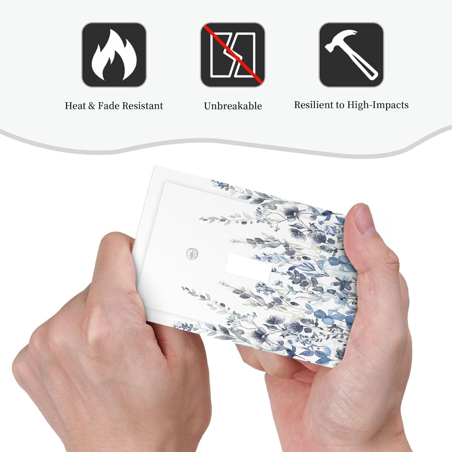 Decorative Light Switch Cover Light Blue Watercolor Leaves Plant With Floral 1 Gang Single Toggle Device Electrical Faceplate Switchplates Decorator Outlet Wall Plate for Bedroom Bathroom