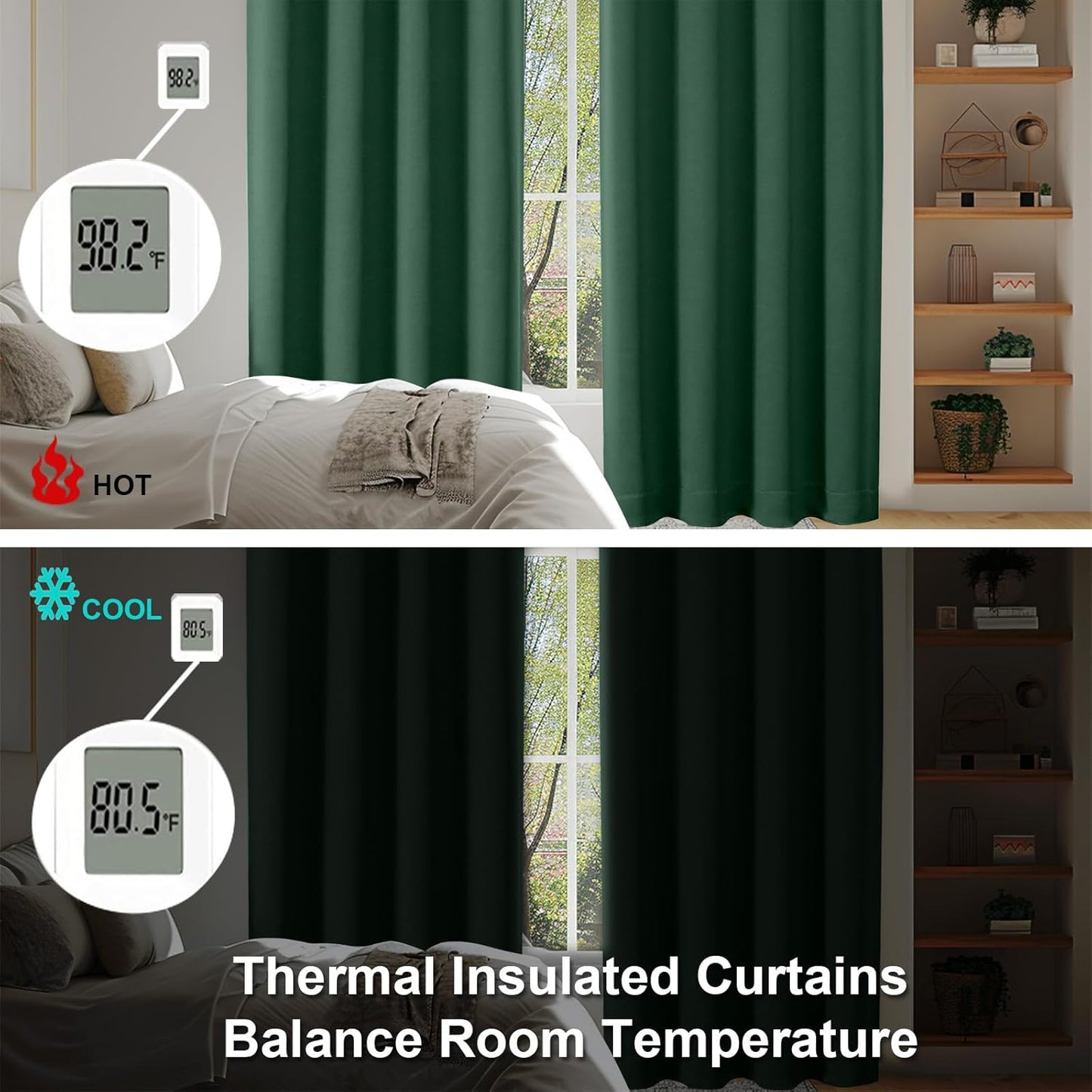 Simplebrand Ava Blackout Curtains for Patio 108 Inches Long 2 Panels Set, Solid Thermal Insulated Room Darkening Rod Pocket Window Treatment Curtains Blackout Drapes, W50 x L108 Inch, Ever Green