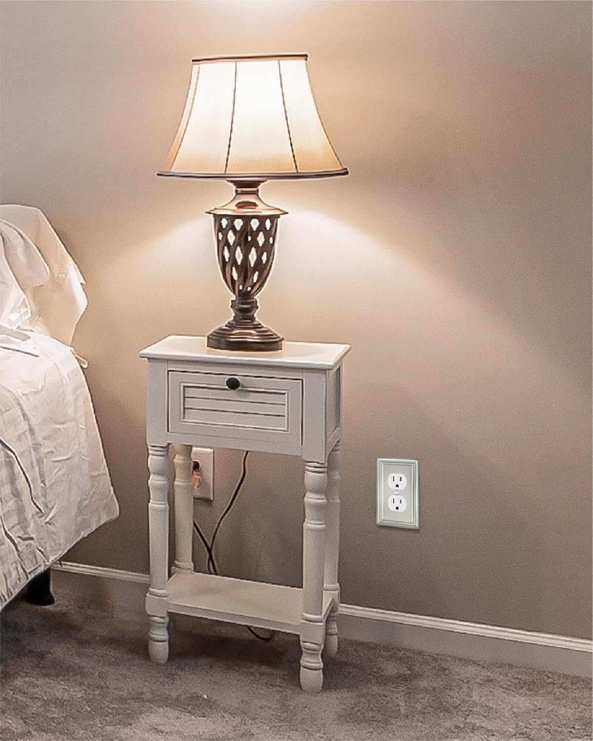 4-Pack Duplex Wall Plate, Satin Nickel Outlet Cover, Metal Electrical Outlet Cover Plate, 1-Gang, Midsize, A031 Series