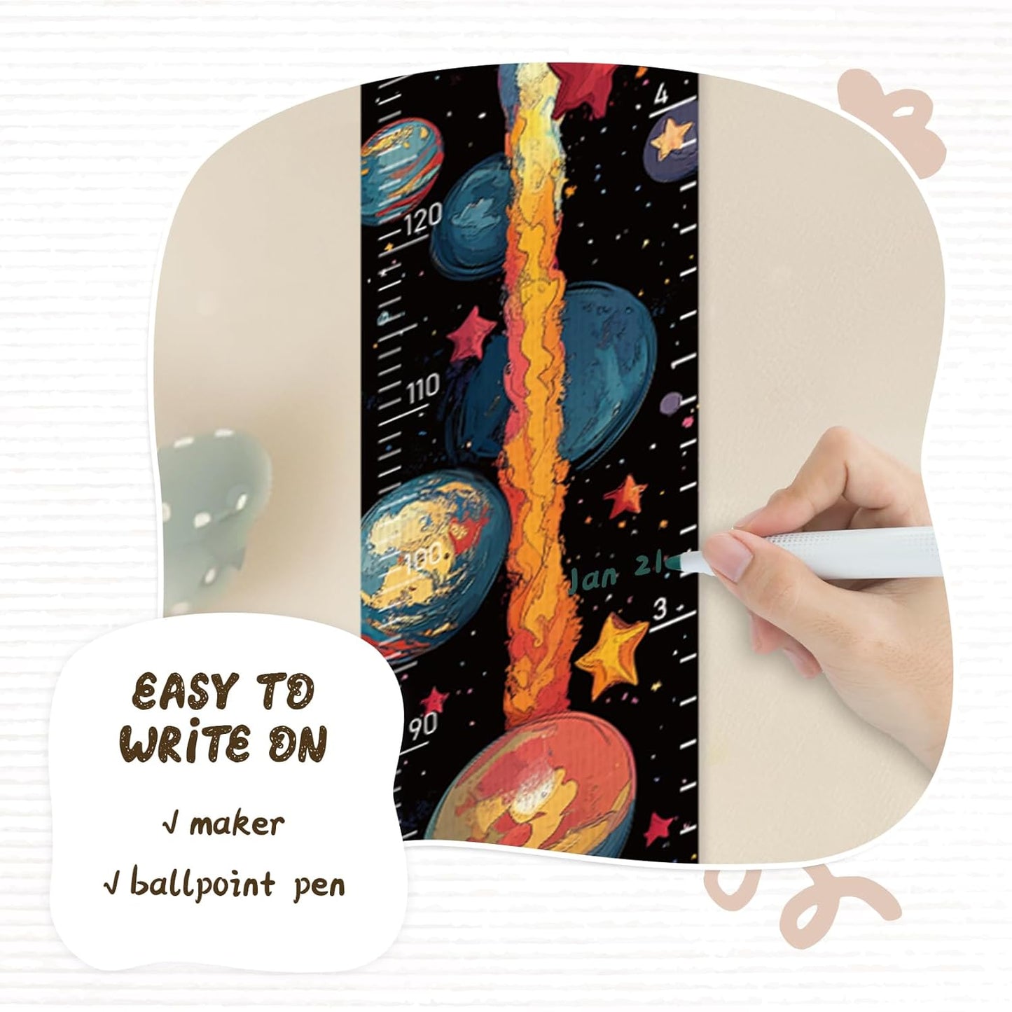 Personalized Name Kids Growth Chart for Wall, Rocket Premium Canvas Removable Height Chart for Kids, Height Measurement for Wall, Height Chart for Kids & Babies, Kids Nursery Decor