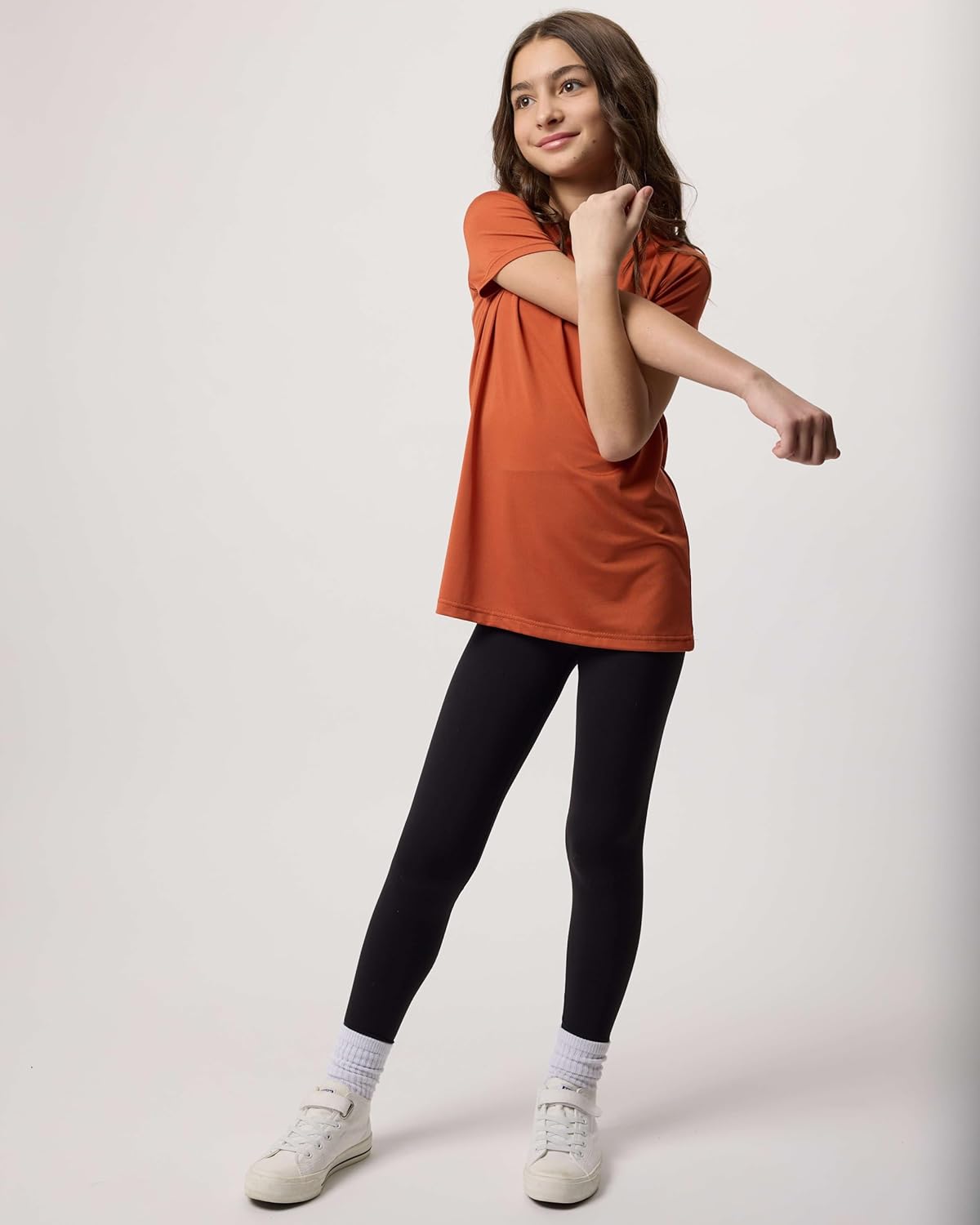 Real Essentials 5 Pack: Girls Short Sleeve Dry-Fit Crew Neck Active Athletic Performance T-Shirt