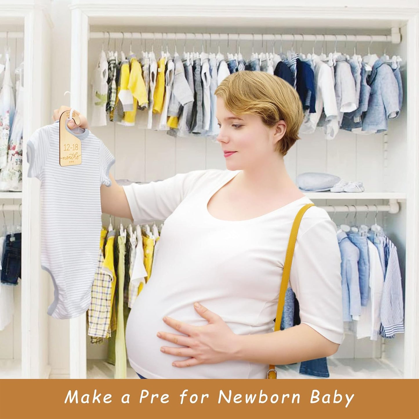 Baby Closet Dividers for Clothes Organizer - Set of 8 Beautiful Wooden Double-Sided Baby Clothes Size Organizer from Newborn to 24 Months for Nursery Decor