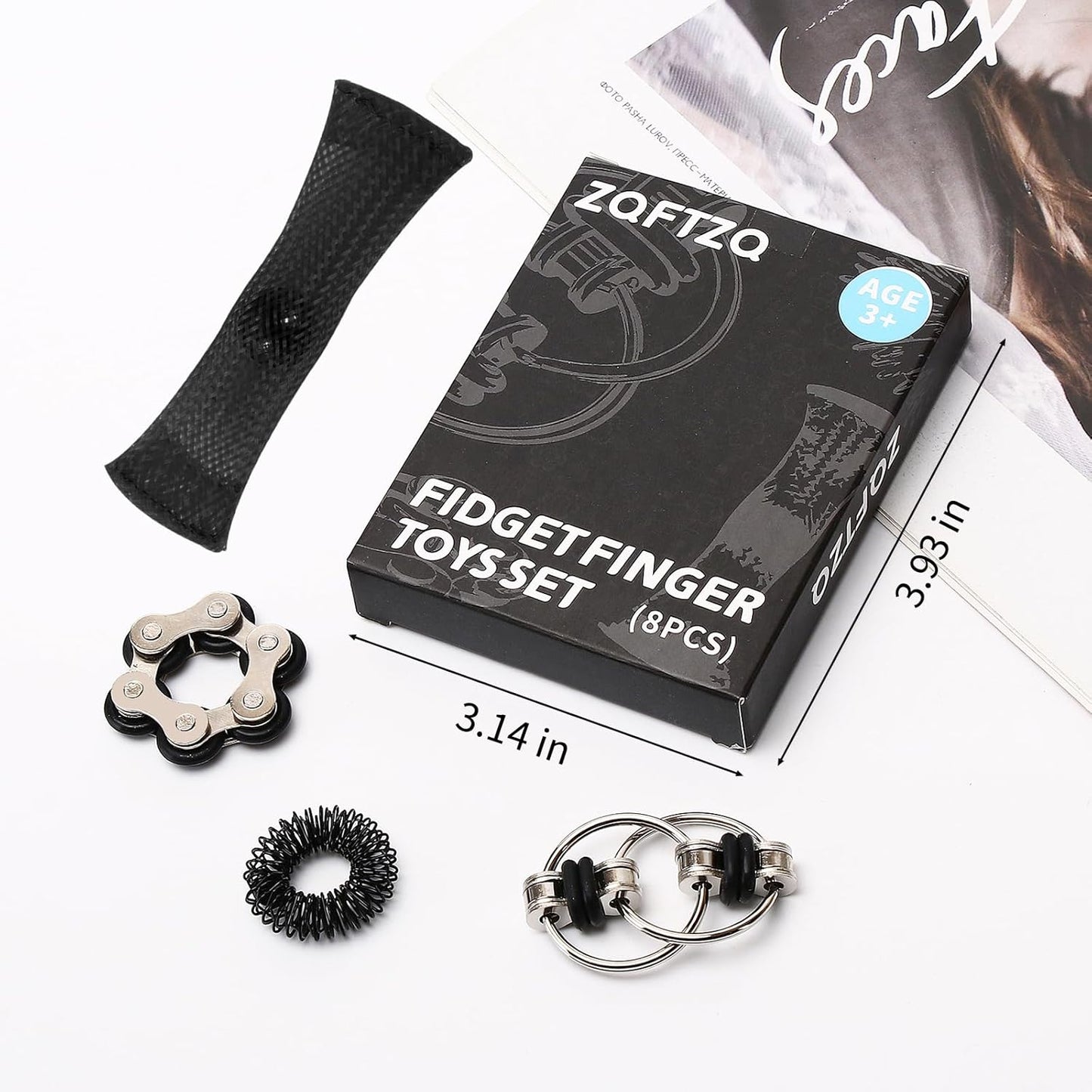 8Pcs Sensory Fidget Toys with Fidget Spinner Anxiety Toys Acupressure Rings Bike Chain Marble Mesh and Flippy Chain Desk Fidgets Stim Toys for Autism Fidget Toy for Teens Adults Boys & Girls