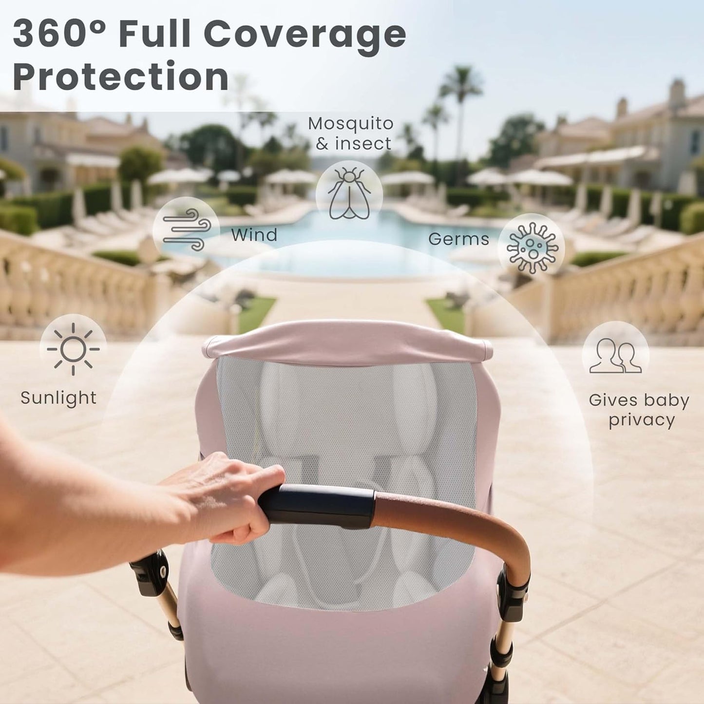 Konssy Baby Car Seat Cover with Breathable Mesh Window, Stretchy Windproof and Sunshade Canopy for Infant Car Seats, Boys and Girls