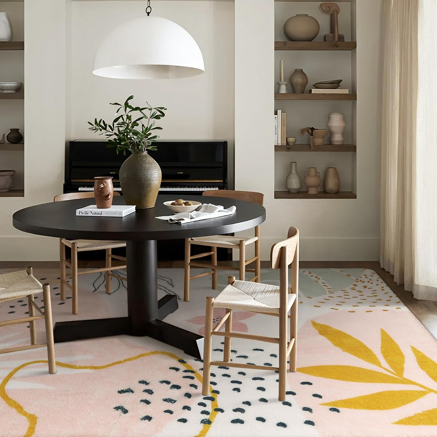 Lahome Pink 10x14 Area Rugs, Washable Ultra-Thin Large Rug for Living Room, Non Slip Throw Rug for Dining Room, Soft Botanical Print Indoor Rug for Bedroom Office Guest Room (Pink, 10'x14')