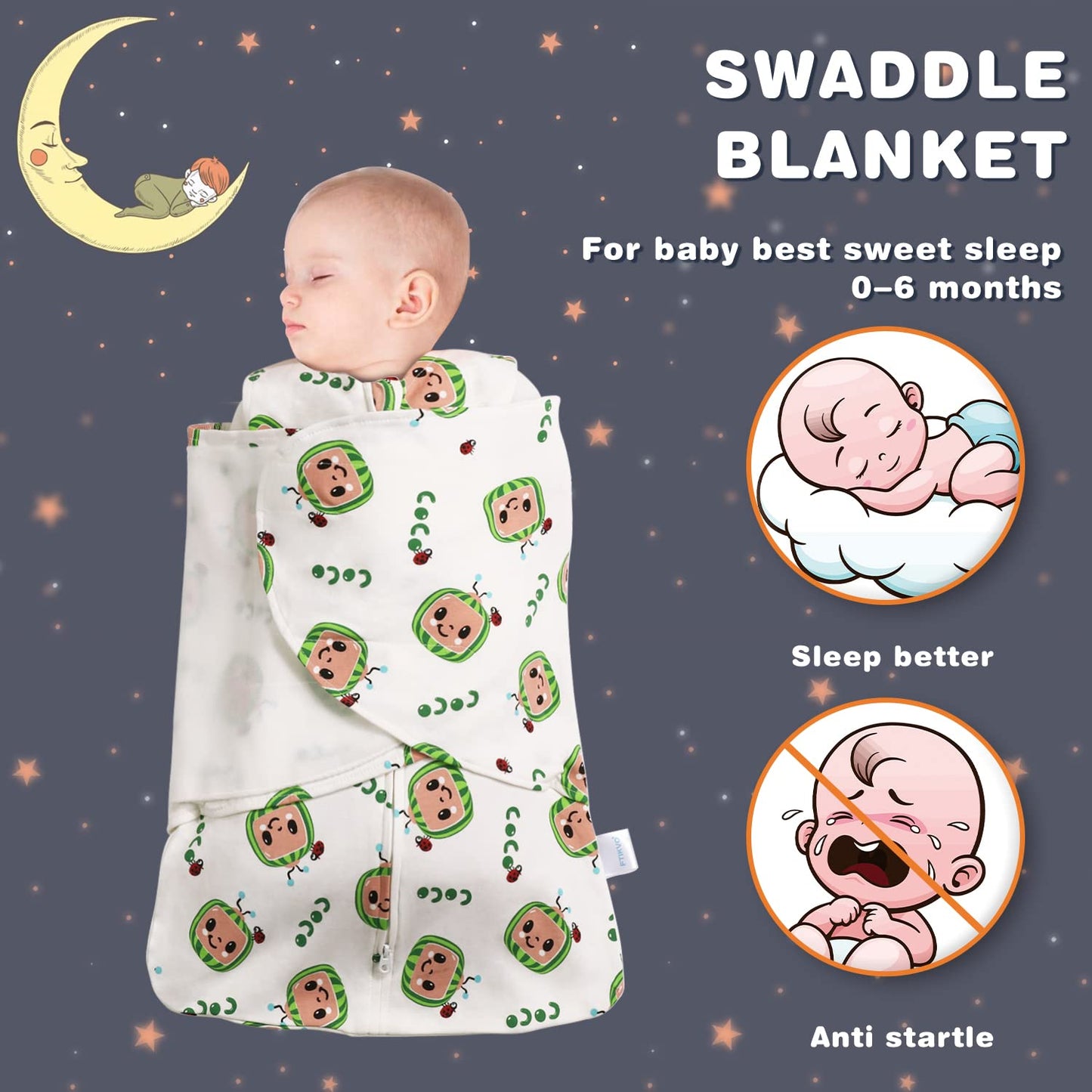 Swaddle-Blanket Baby Girl & Boy Swaddles Newborn Infant Transition 100% Cotton Wrap Blankets, 3-Way Adjustable Wearable Blanket, TOG 1.0 (Watermelon 3-6 Month)