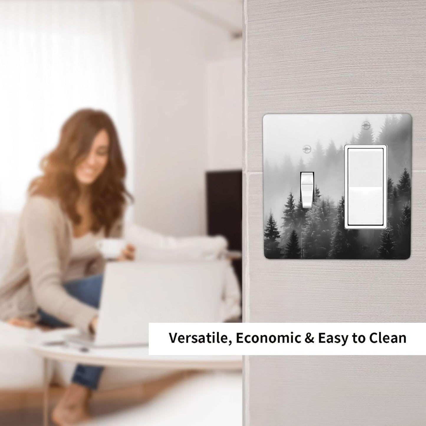 Foggy Forest Natural Scenery Retro Tree Pine Outlet Covers 1 Toggle 1 Rocker Combination Decorative Wall Plate Electrical Switch Plates Light Switch Cover Plate for Bed Room Living Room Decor