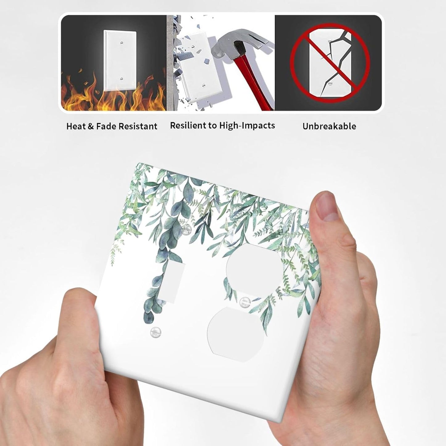 Eucalyptus Leaves Greenery Vine Flowers Simplicity Wallplates 1 Toggle 1 Duplex Switch Plate Electrical GFCI Faceplate Decorative Light Switch Covers for Bed Room Living Room Decor