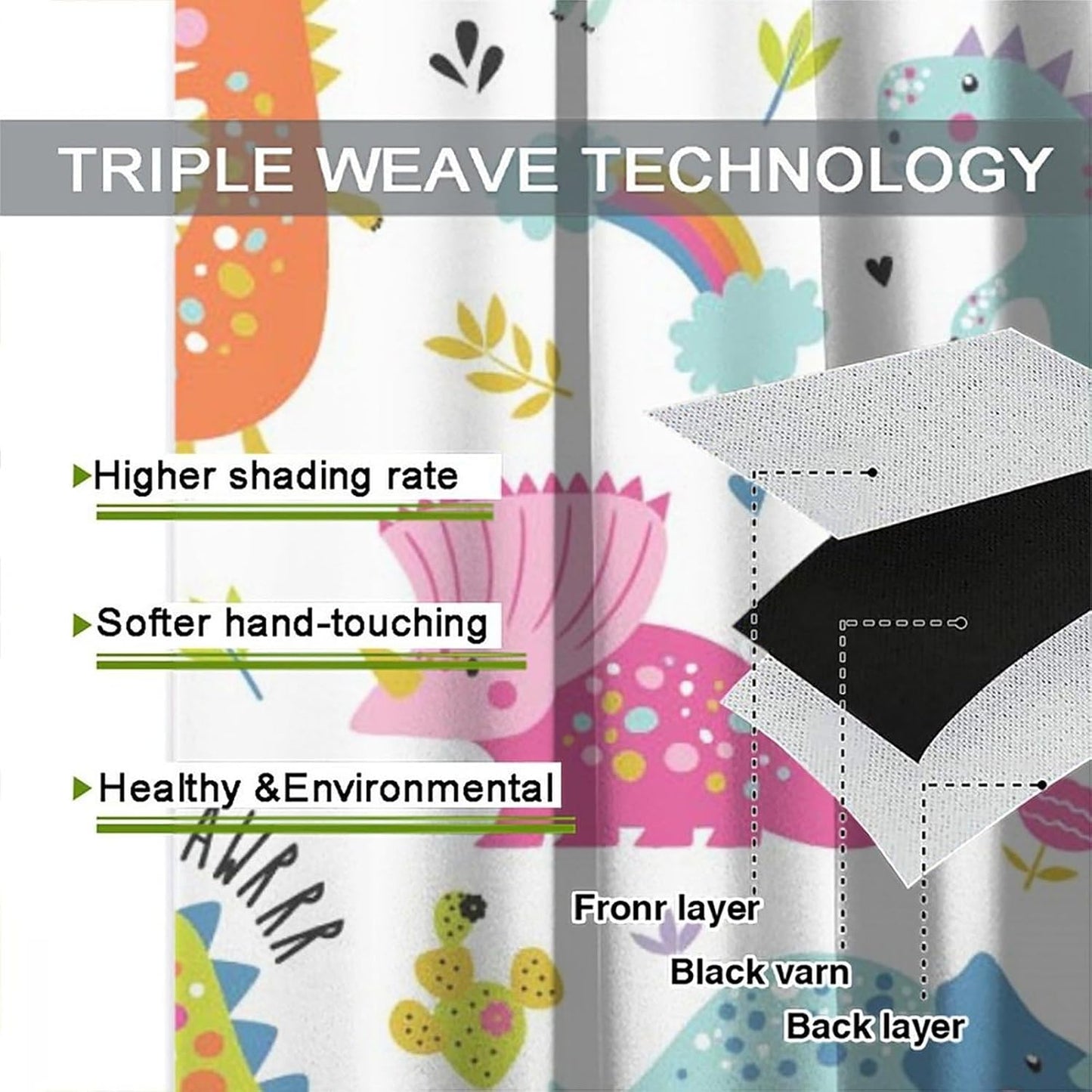 Cartoon Dinosaur Curtains for Kids Boys Girls Home Decor Childish Cute Dino Animals Print Pattern Rod Pocket Blackout Window Drapes for Nursery Baby Bedroom Playroom W21xL54in 2 Panels