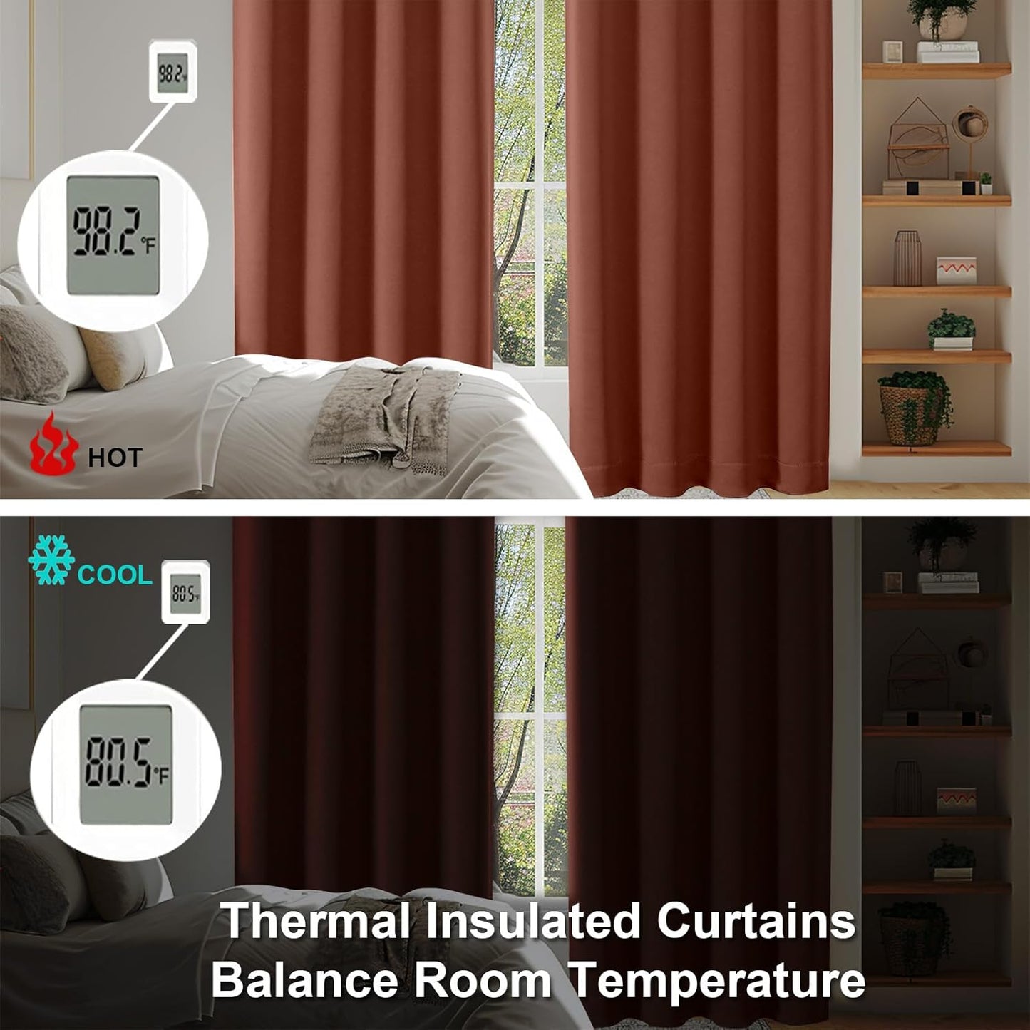 Simplebrand Ava Terracotta Blackout Curtains for Bedroom 96 Inches Long 2 Panels, Thermal Insulated, Energy Saving Living Room Window Treatment Curtains Blackout Drapes, W40 x L96 Inch, Terracotta