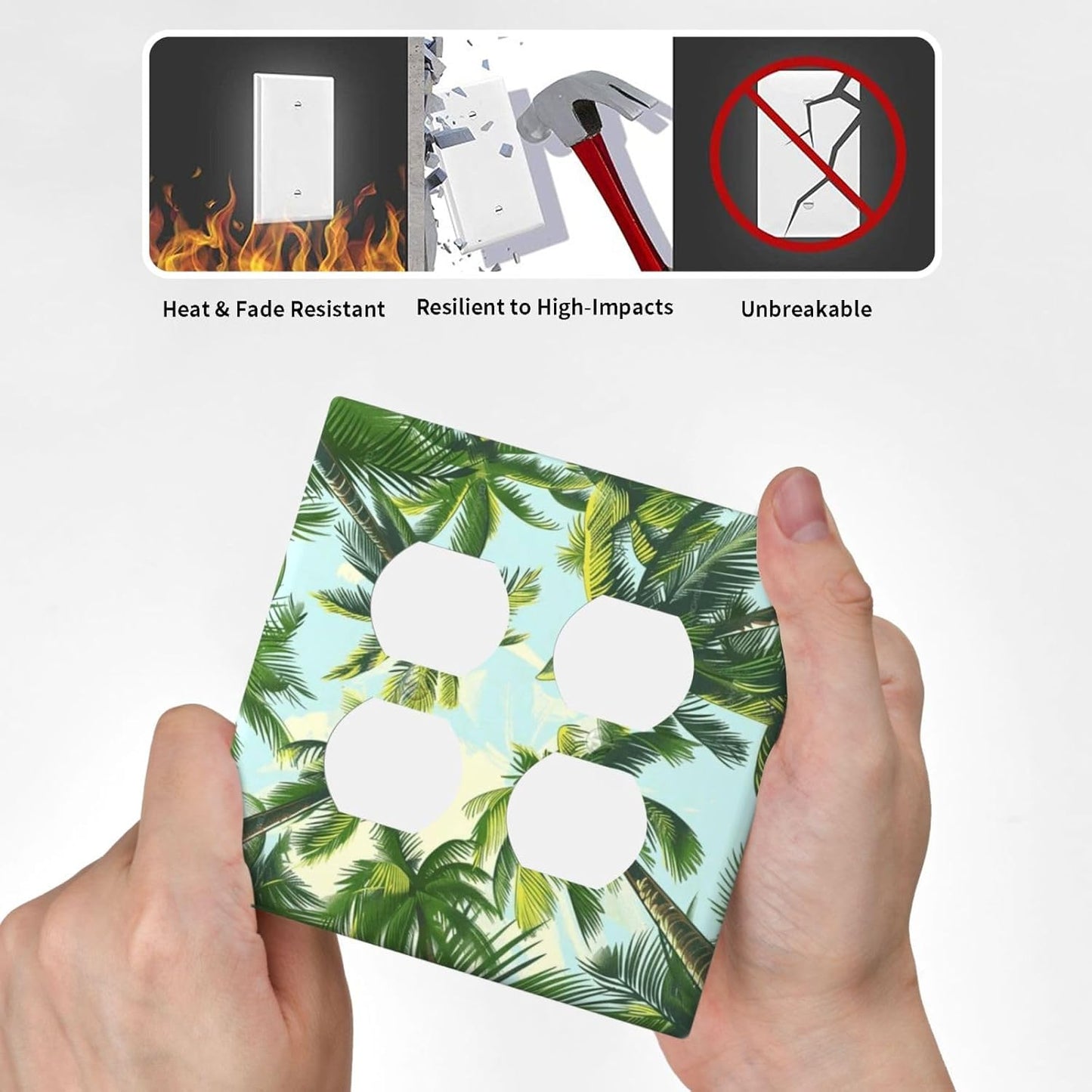 Summer Sky Coconut Palms Trees Green Plants Leaf Outlet Covers 2 Gang Double Duplex Decorative Light Switch Covers Electrical Wallplates Socket Faceplate for Bed Room Living Room Decor