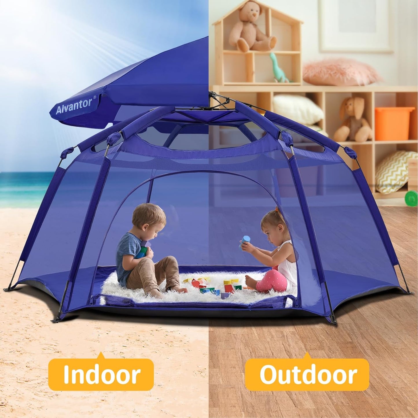 Alvantor Baby Playpen Play Yard 84"x84"x44”Large Kids Tents Pop Up Play Tent Indoor Outdoor Playhouse for Babies Toddlers Children Camping Playground Beach, 36-96 Months, Navy