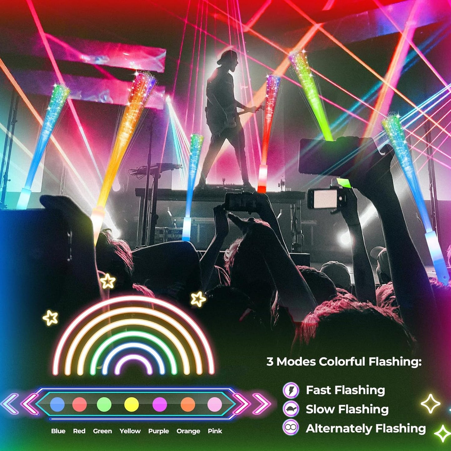 100 PCS Glow Fiber Wands Sticks,LED Light Wands,Glow in The Dark Party Supplies,Fiber Optic Wands,LED Flashing Sticks,Fiber Optic Light Wand Stick for Party,Wedding,New Year Party Favors