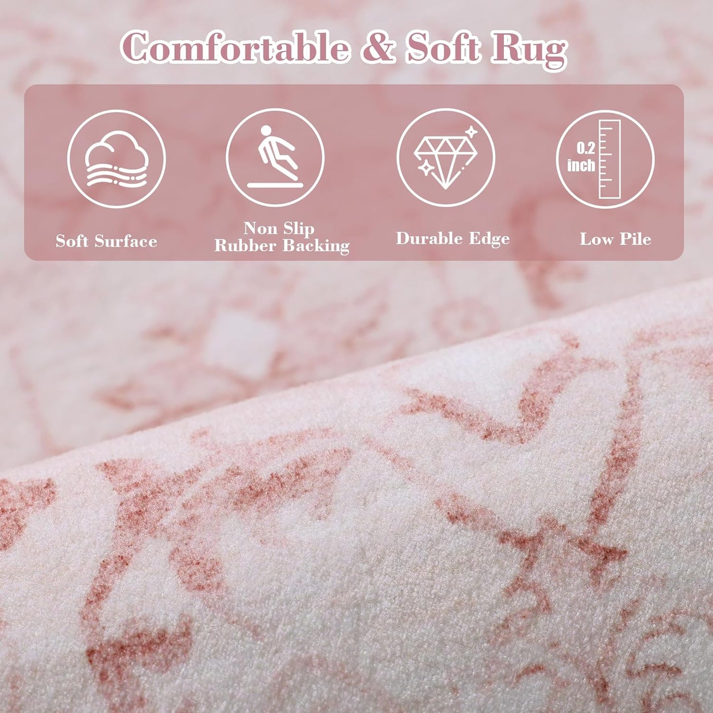 Pink Area Rugs 5x7 Rugs for Living Room, Machine Washable Rugs for Bedroom, Distressed Vintage Living Room Rug, Rug Non Slip Carpet Cream Green Area Rug for Dining Room Office