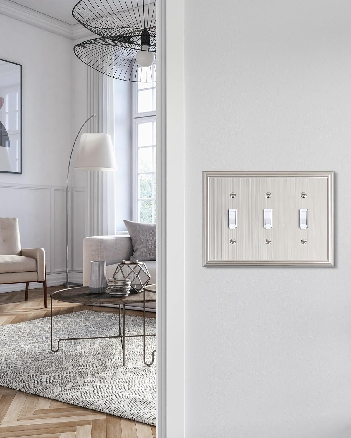 2-Pack Triple Toggle Light Switch Cover Plate, Durable Solid Zinc Alloy Decorative Switch Plate Covers, Brushed Nickel 3 Gang Wall Plate, Corrosion Resistant