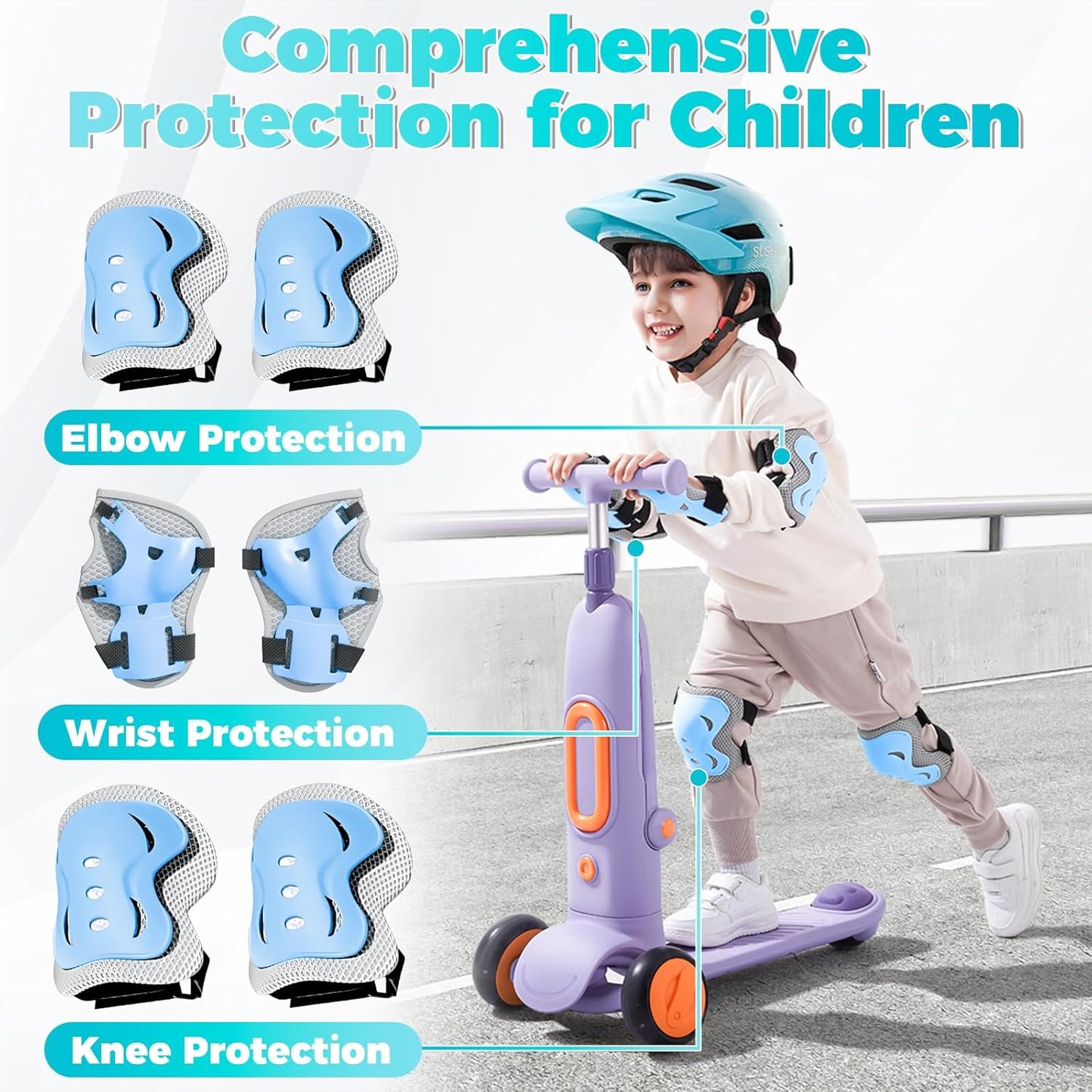 Kids Bike Helmet Toddler Helmet for Boys Girls Youth Kids with LED Lights Bicycle Helmets with Protective Gear Set Knee Elbow Wrist Pads for Cycling Skateboard Scooter Skating (Fits 20.5-22in)