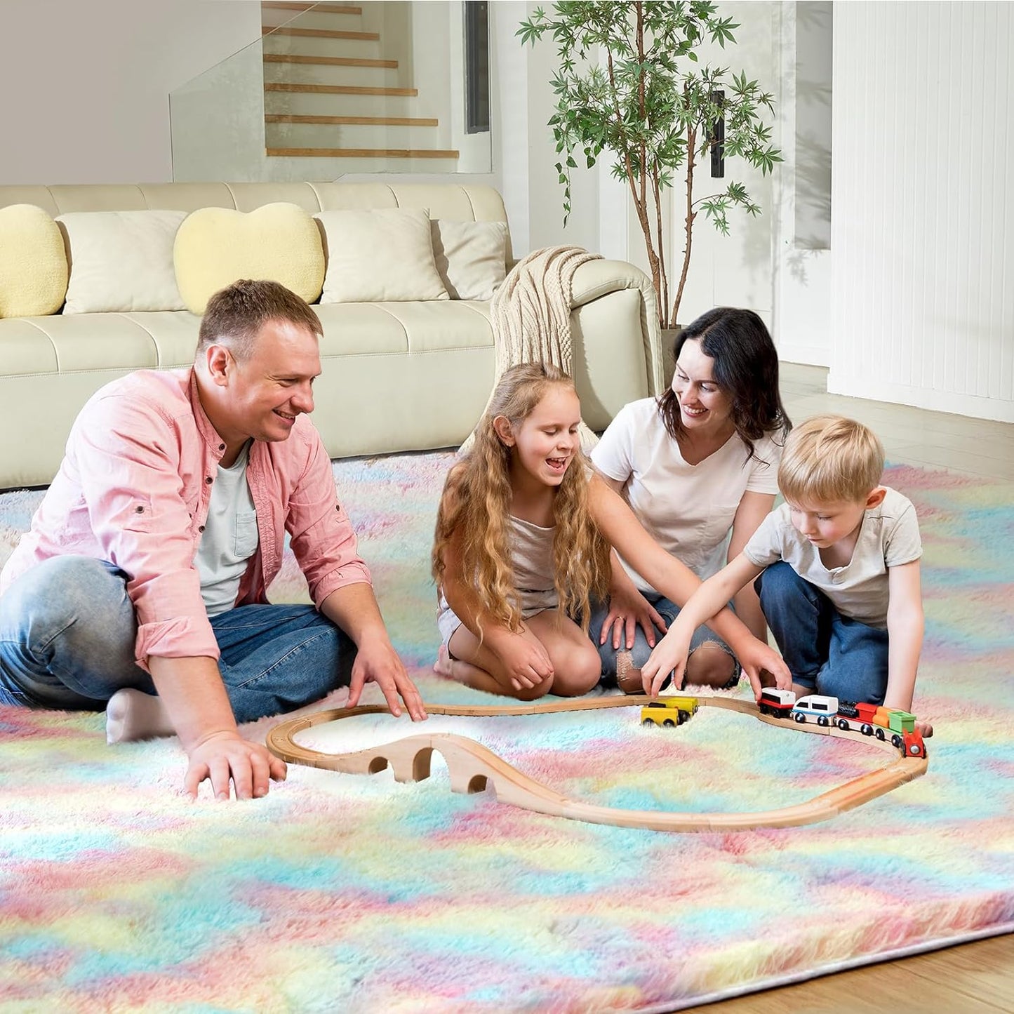 Ultra Soft Rug for Living Room, 8X10 Fluffy Shag Area Rug for Bedroom, Modern Shaggy Carpets Fuzzy Rug for Teens Dorm Nursery Home Decor Aesthetic, Upgrade Anti-Skid Durable, Rainbow