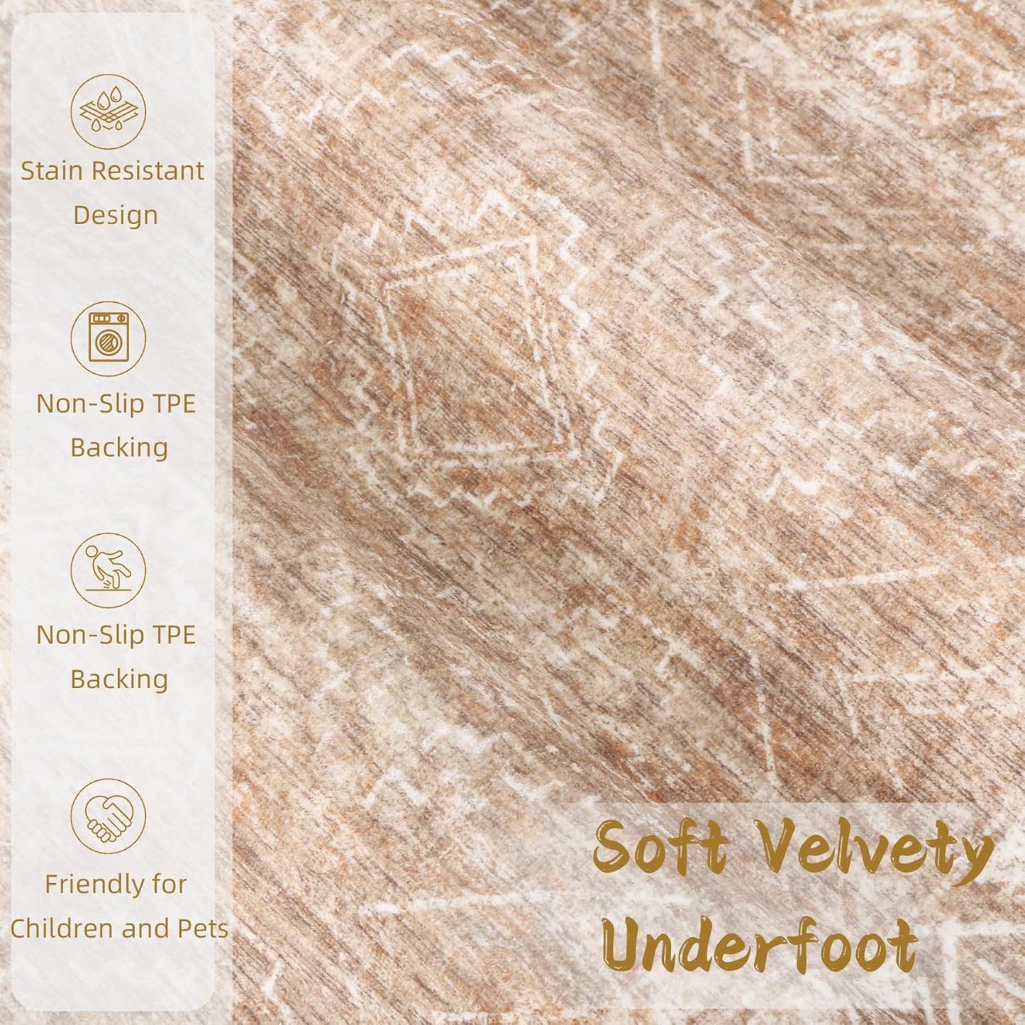 Vintage Moroccan Trellis Area Rug - 4x6 Machine Washable Boho Geometric Farmhouse Rugs Neutral Stain Resistant Non Slip Indoor Carpet for Bedroom Dining Room Nursery Home Office (4 x 6, Brown)