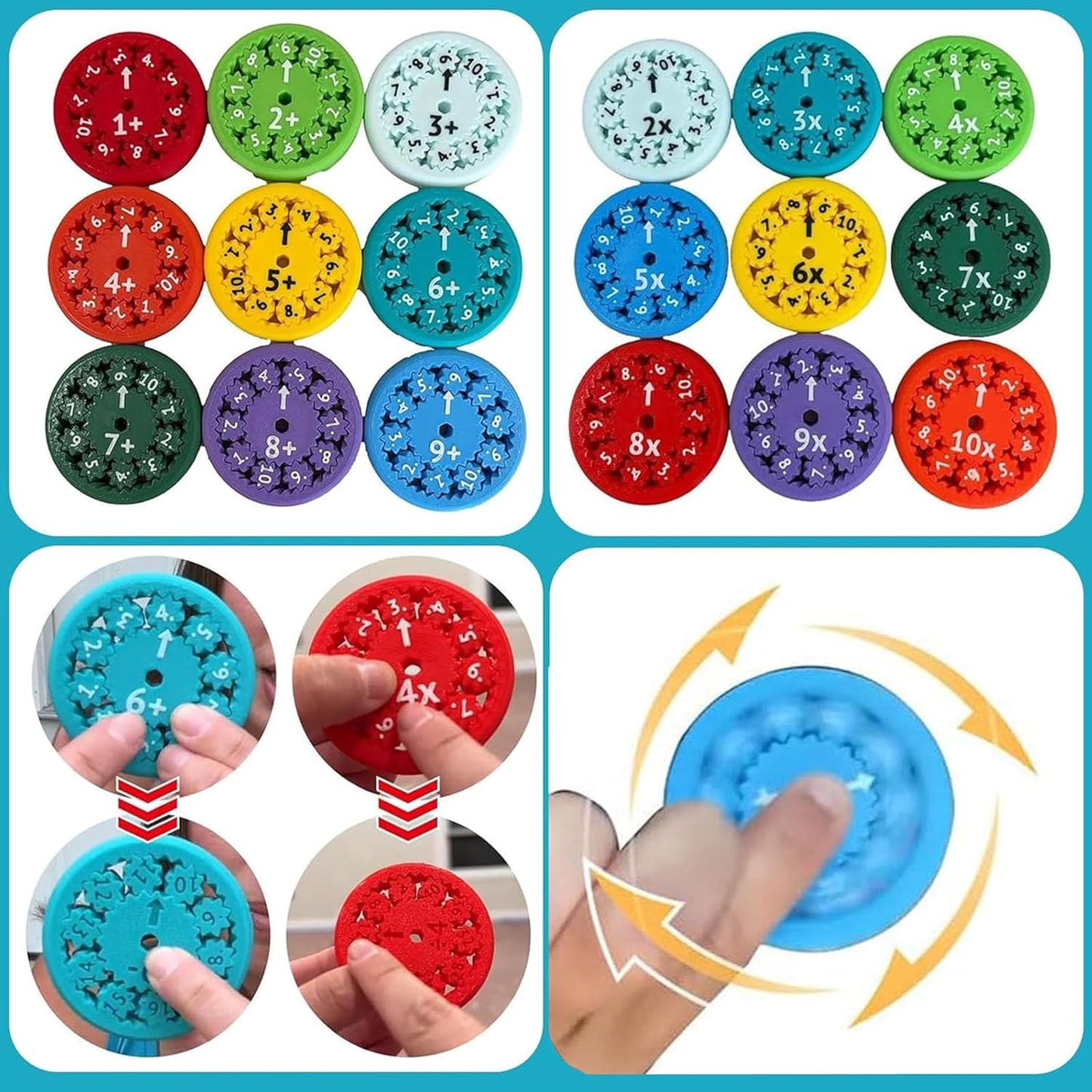 Math Fidget Spinners, Cool Math Fidget Spinners Toys, Funny Number Fidget Toy Learning Game, Multiplication Chat Game Fidget Toys for Adults Kids (Mix 18Pcs)