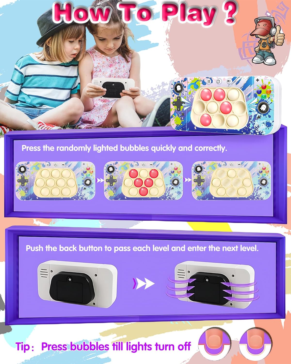 Fast Push Game Fidget Toys for Kids Adults, Quick Push Game, Handheld Sensory Fidget Popper Game Console Toys for Kids 6-12, Birthday Gifts for Boys, Girls, Teen (Camouflage)