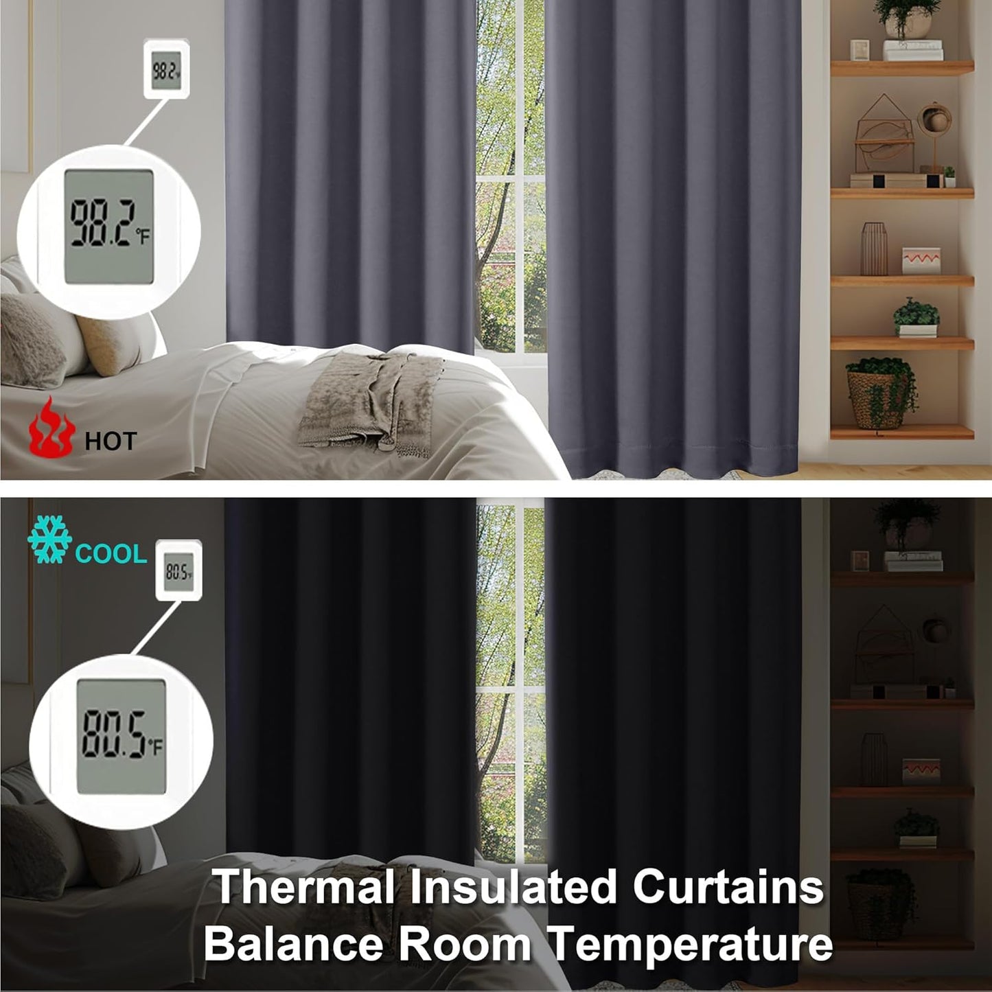 Simplebrand Ava Grey Blackout Curtains for Bedroom 96 Inches Long 2 Panels, Solid Thermal Insulated, Energy Saving Living Room Window Treatment Curtains Blackout Drapes, W40 x L96 Inch, Grey