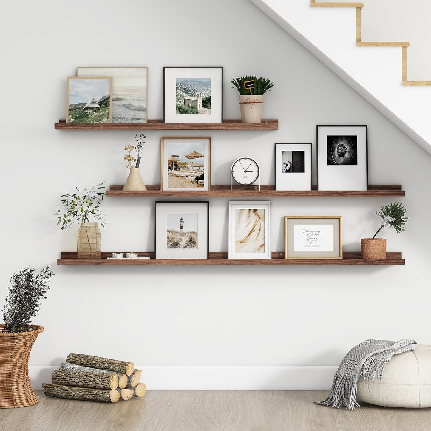 Floating Picture Ledge Shelves for Wall Set of 4, 24 Inch Wall Shelves with Lip Long Large Nursery Book Shelf for Toys Storage Kids Bookshelf Wall Mounted Living Room Bedroom Decor Frames