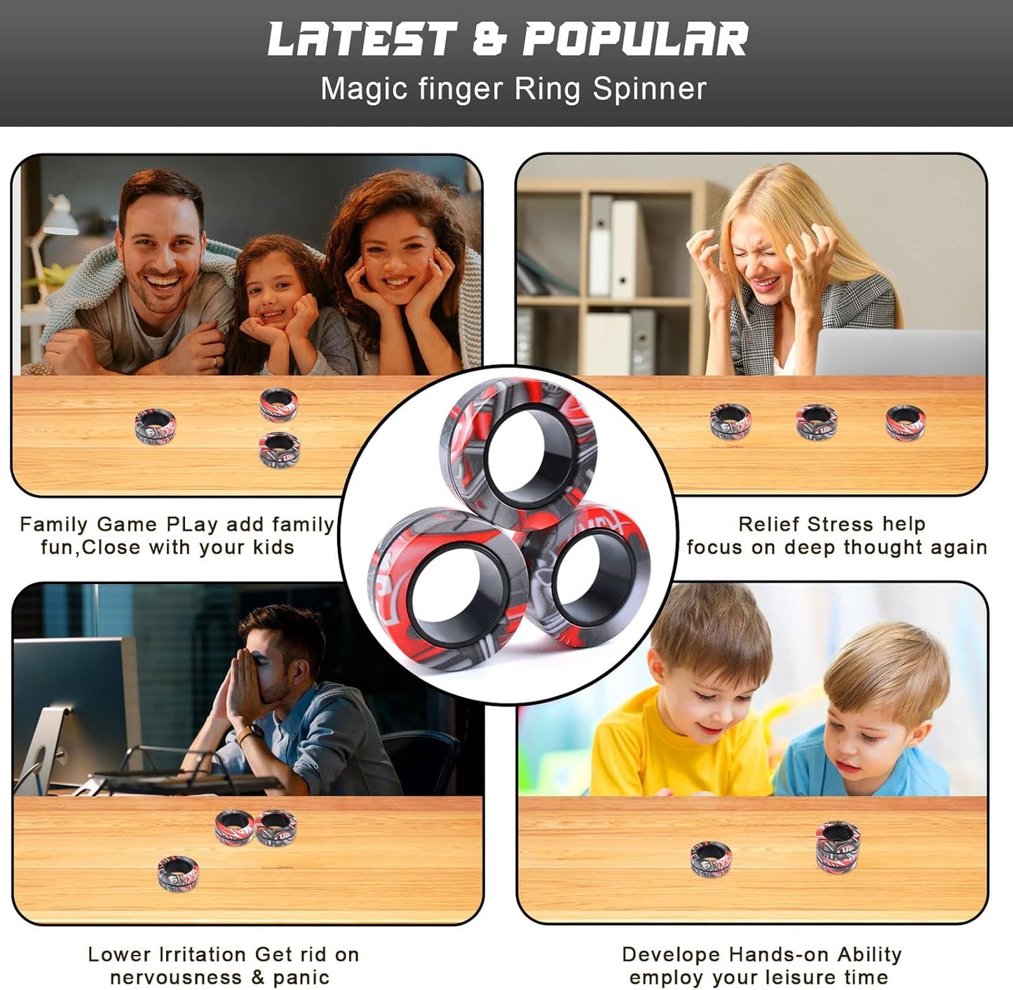 3Pcs Magnetic Rings Fidget Toy Set, Idea ADHD Anxiety Magnetic Fidget Toys Adults Fidget Spinner Rings for Relief, Easter Basket Stuffers Valentines Gifts for 8 9 10 11 12 13+ Year Old Teen Boy Girl B