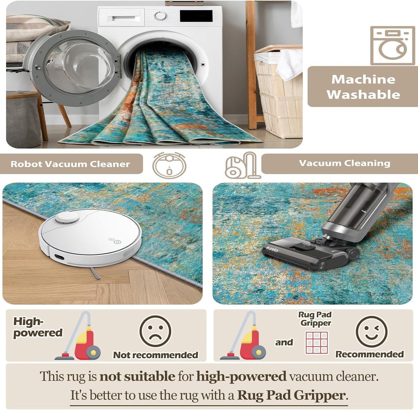 Washable Area Rugs 2'x8' Non-Slip Modern Abstract Soft for Living Room Entryway Bedroom Nursery, Print Pattern, Teal Blue Green Orange Rust Red Colorful