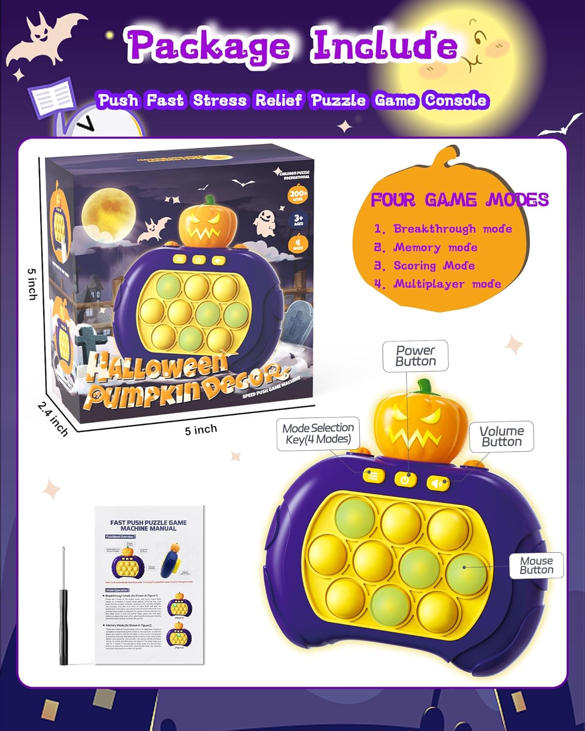 Fast Push Game Handheld Game for Kids 6-12, Sensory Fidget Toys for Kids 8-12, Birthday Gifts for 6 7 8 9 Year Old Boys & Girls & Teens