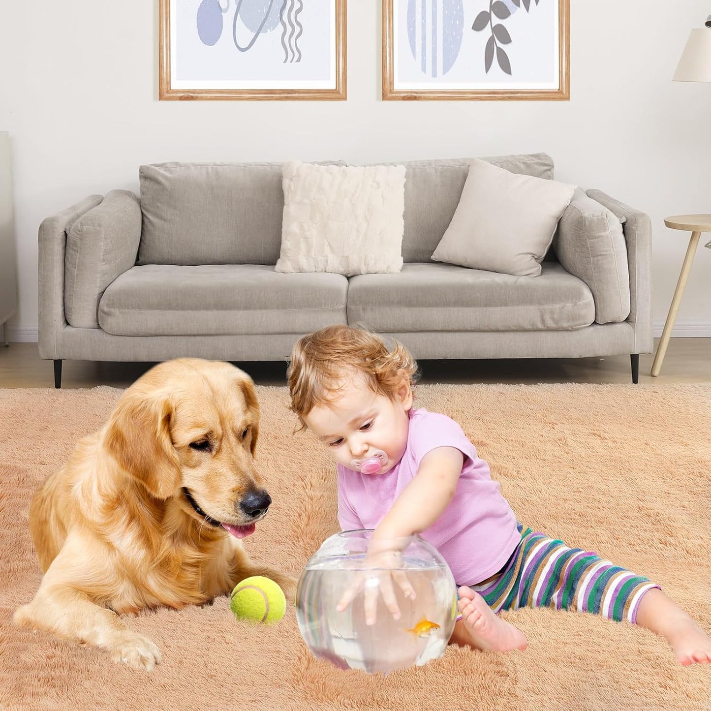 9x12 Area Rug, Fluffy Plush Carpet for Living Room, Bedroom, Nursery, Study, Kids Room - Soft Non-Slip Indoor Decor, Camel