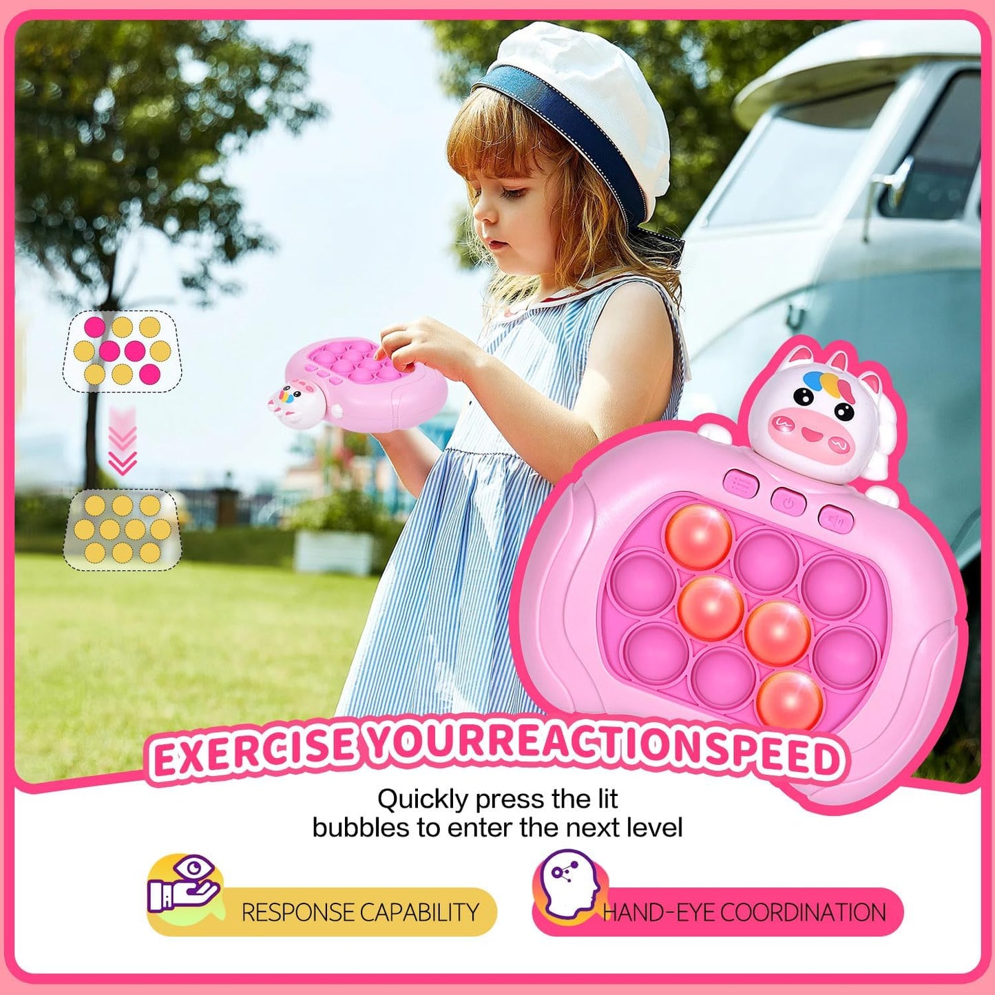 Handheld Game for Kids, Fast Push Game Fidget Toys Quick Press Bubble Game Console, Puzzle Game Machine, Light up Game Sensory Kids Toys for Ages 3-12, Birthday Gift for Boys & Girls & Teens