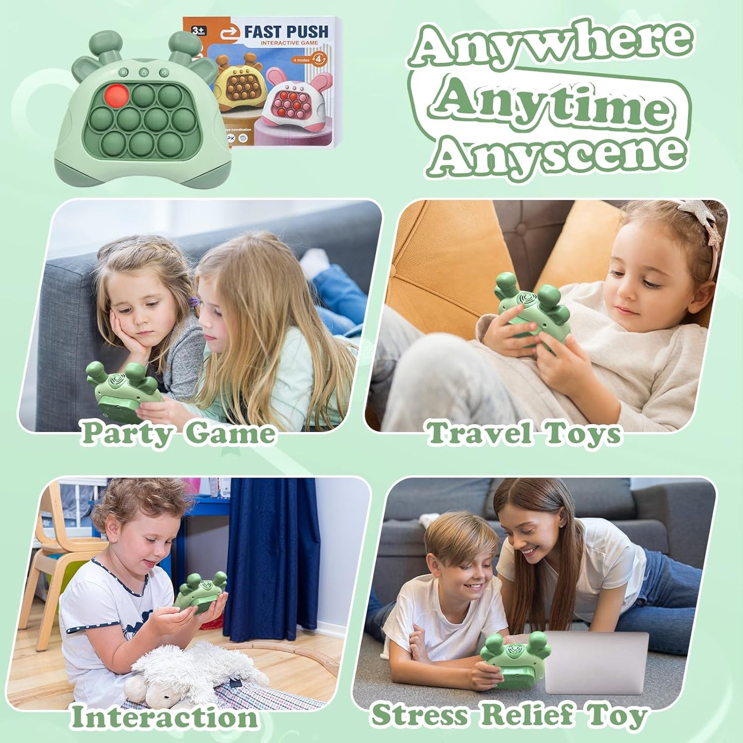 Quick Push Pop Games, St. Patrick's Day Pop Pro Light Up Fidget Toys Game, Stress Relief Decompression Push Puzzle Game Console Toys Bubble Pop Fidget Game Controller Handheld Travel Game Toys