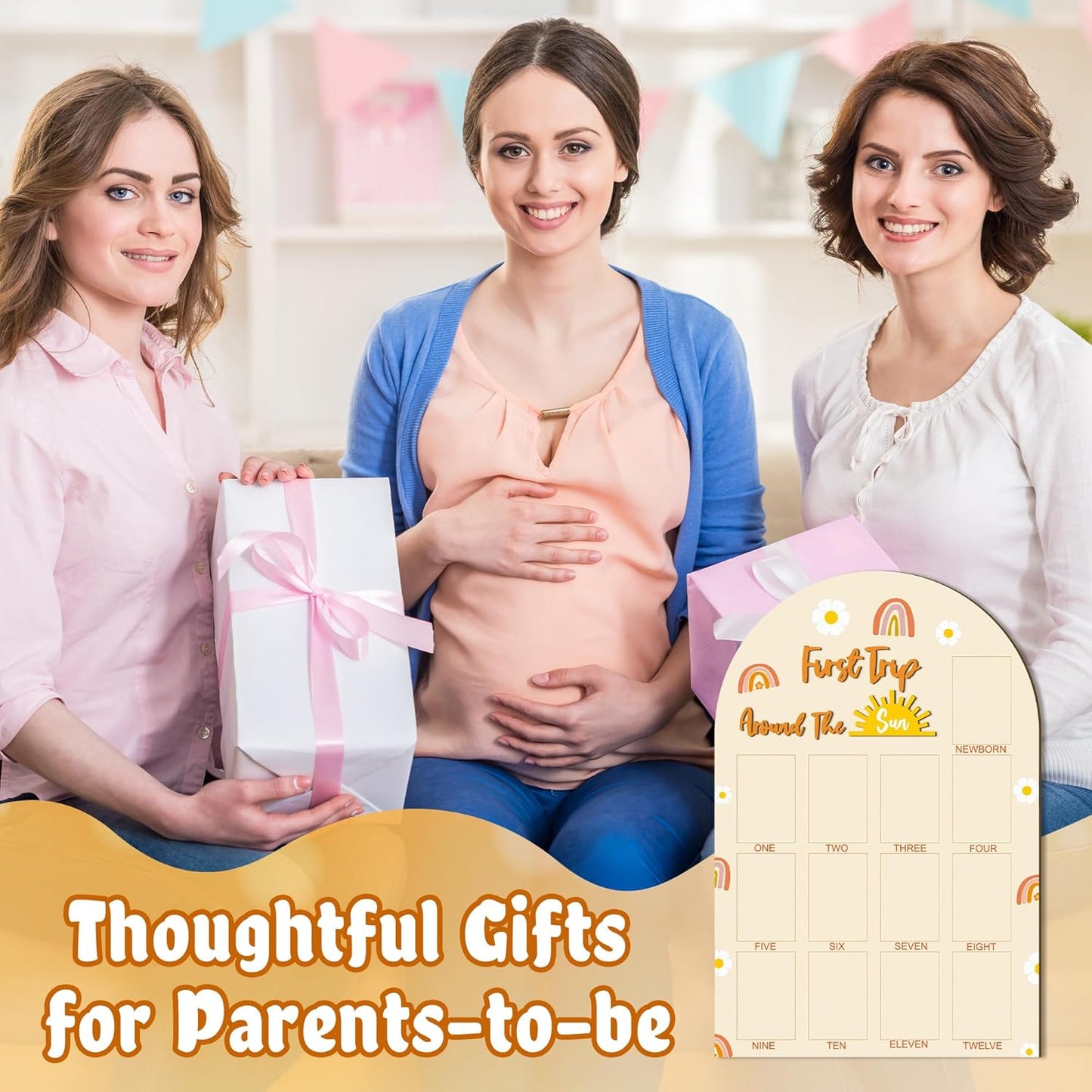 R HORSE My First Year Photo Frame Board, 3D Boho Sun Rainbow Display Wood Board, Baby’s 1st Year Picture Frame, 12 Months Milestone One Year Old Birthday Decoration, Baby Keepsake Gift for Boy Girl