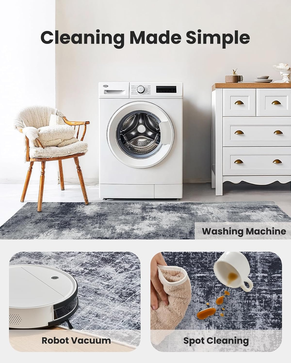 Amada 9x12 Large Area Rug, Modern Abstract Living Room Rug with Non-Slip Backing & Short Pile, Washable Rug with Abstract Pattern for Living Room, Bedroom and Dinning Room, Grey