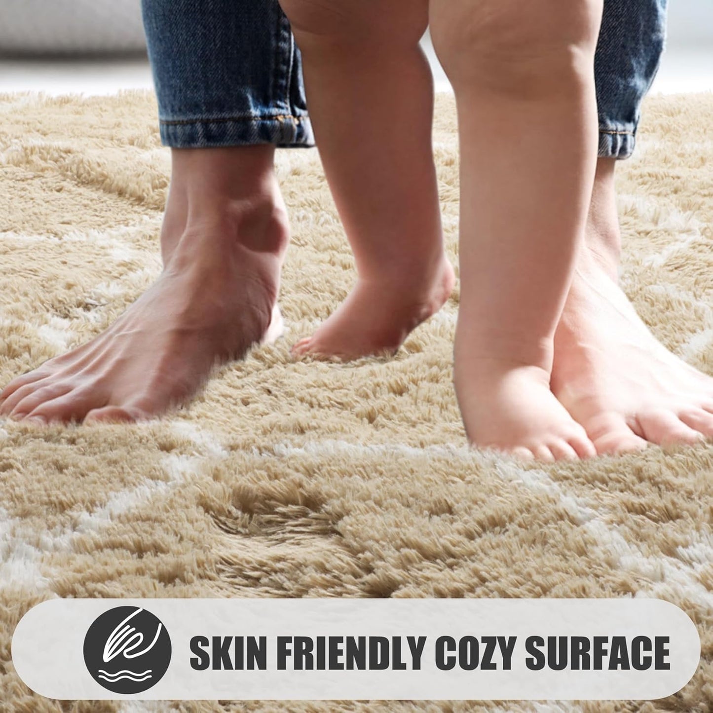 ONASAR Area Rugs for Bedroom Living Room, Washable 4x6 Fluffy Beige and White Throw Rug, Geometric Soft Shaggy Fuzzy Plush Indoor Floor Carpet for Kids Teen Nursery Dorm Office Home Decor Aesthetic